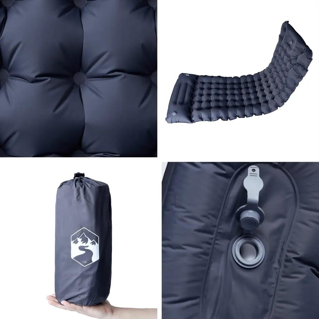 Matelas camping auto-gonflant 1 place vidaXL avec oreiller 5/6