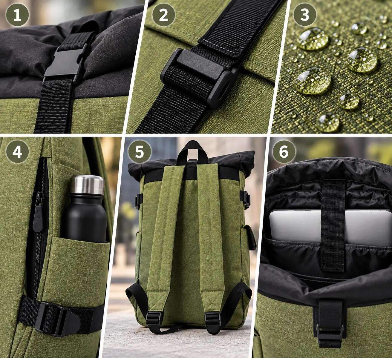 Plecak NORLÄNDER BCKPCK Rolltop 36L na Laptop 15,6” Wodoodporny Zielony/Czarny 7/7