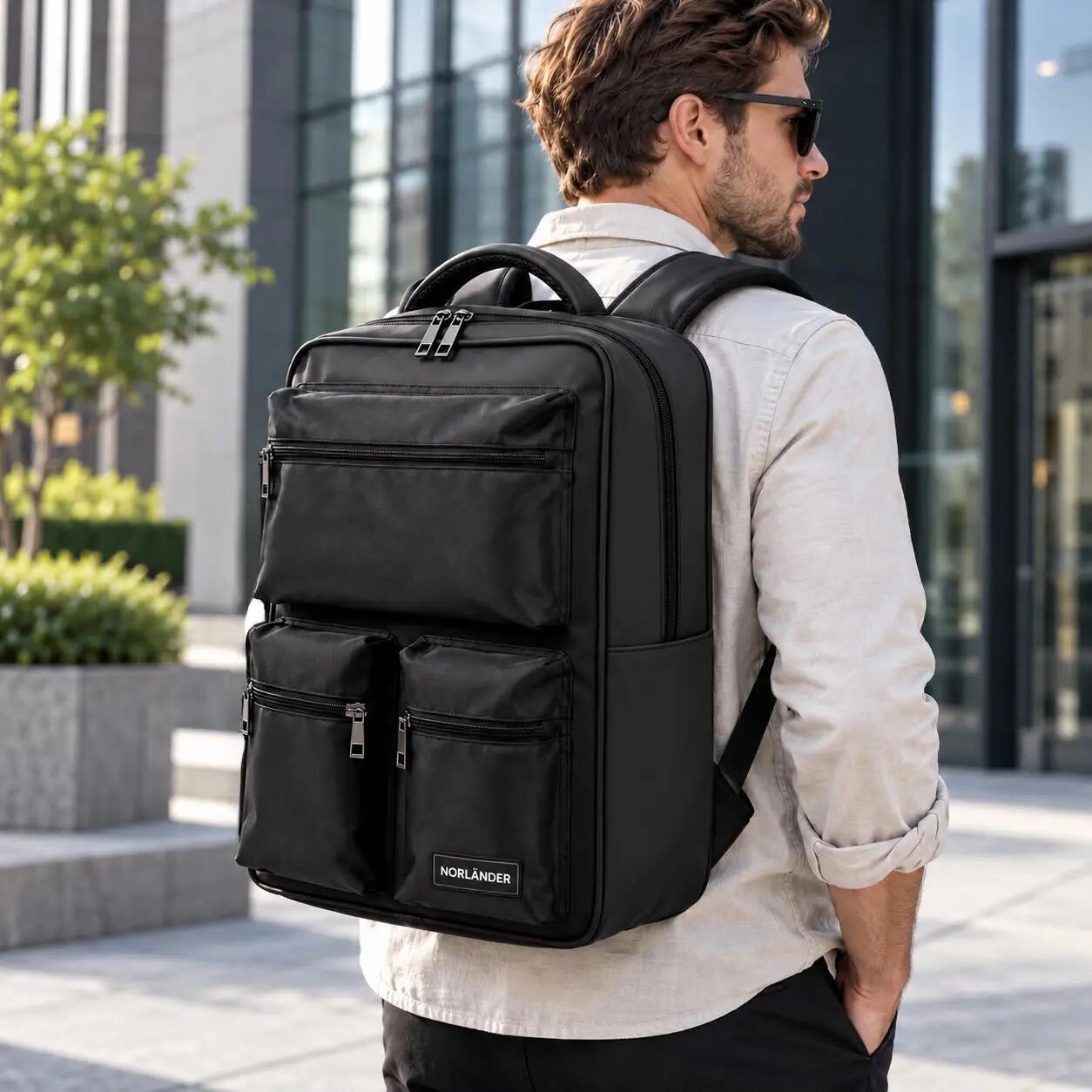 DUŻY PLECAK PODRÓŻNY DO SAMOLOTU 34 L NA LAPTOPA CZARNY NORLÄNDER TWILL 5/7