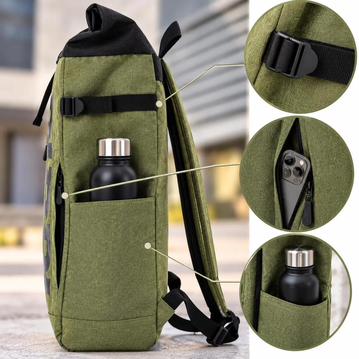 Plecak NORLÄNDER BCKPCK Rolltop 36L na Laptop 15,6” Wodoodporny Zielony/Czarny 5/7