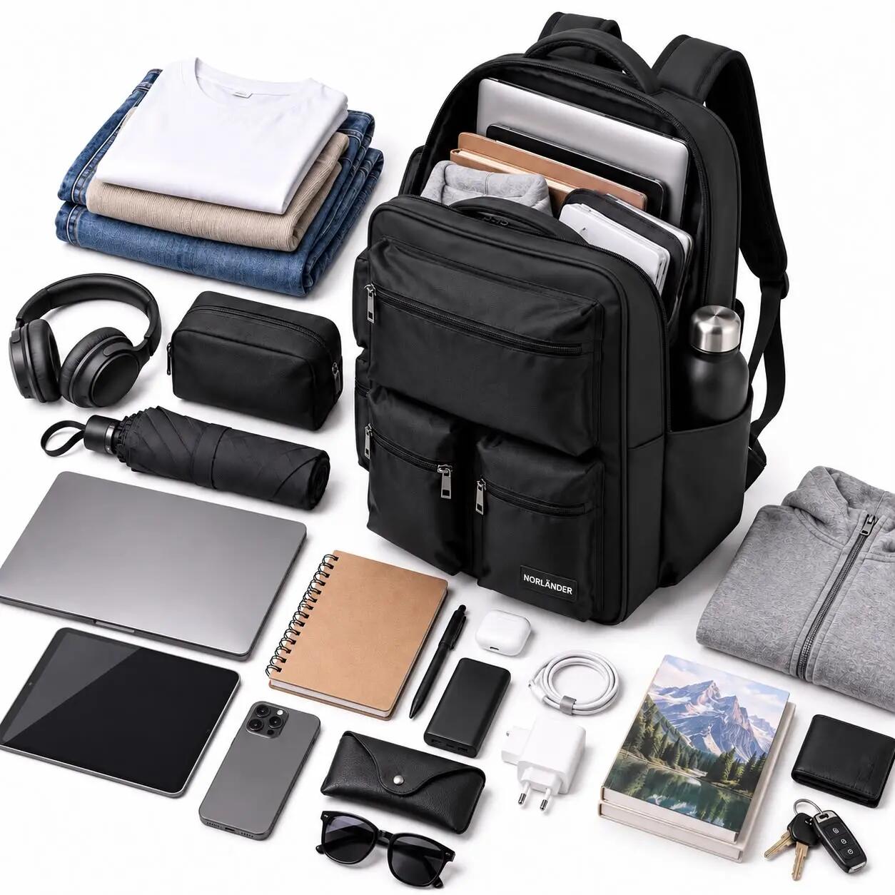 DUŻY PLECAK PODRÓŻNY DO SAMOLOTU 34 L NA LAPTOPA CZARNY NORLÄNDER TWILL 4/7