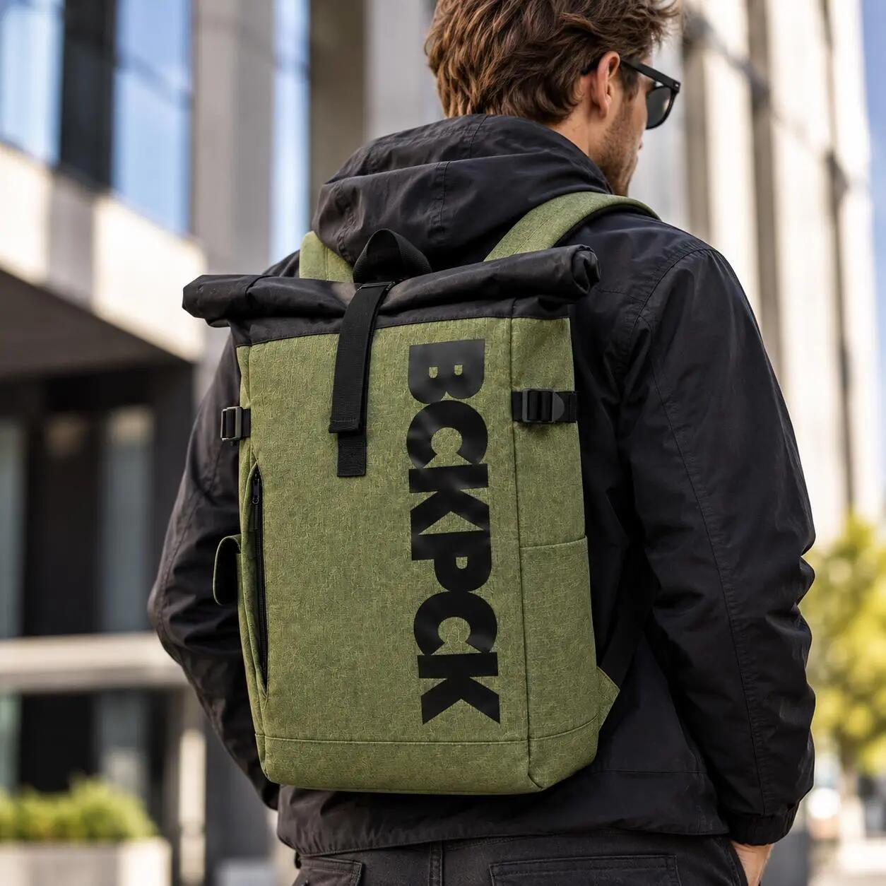 Plecak NORLÄNDER BCKPCK Rolltop 36L na Laptop 15,6” Wodoodporny Zielony/Czarny 3/7