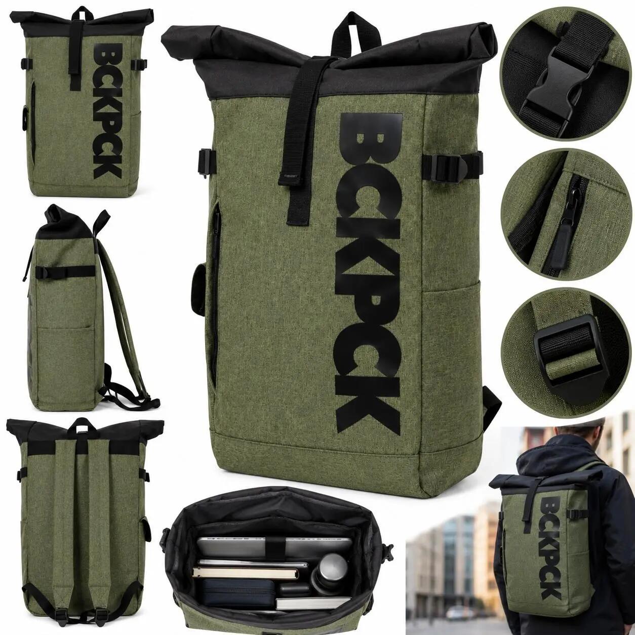 Plecak NORLÄNDER BCKPCK Rolltop 36L na Laptop 15,6” Wodoodporny Zielony/Czarny 2/7