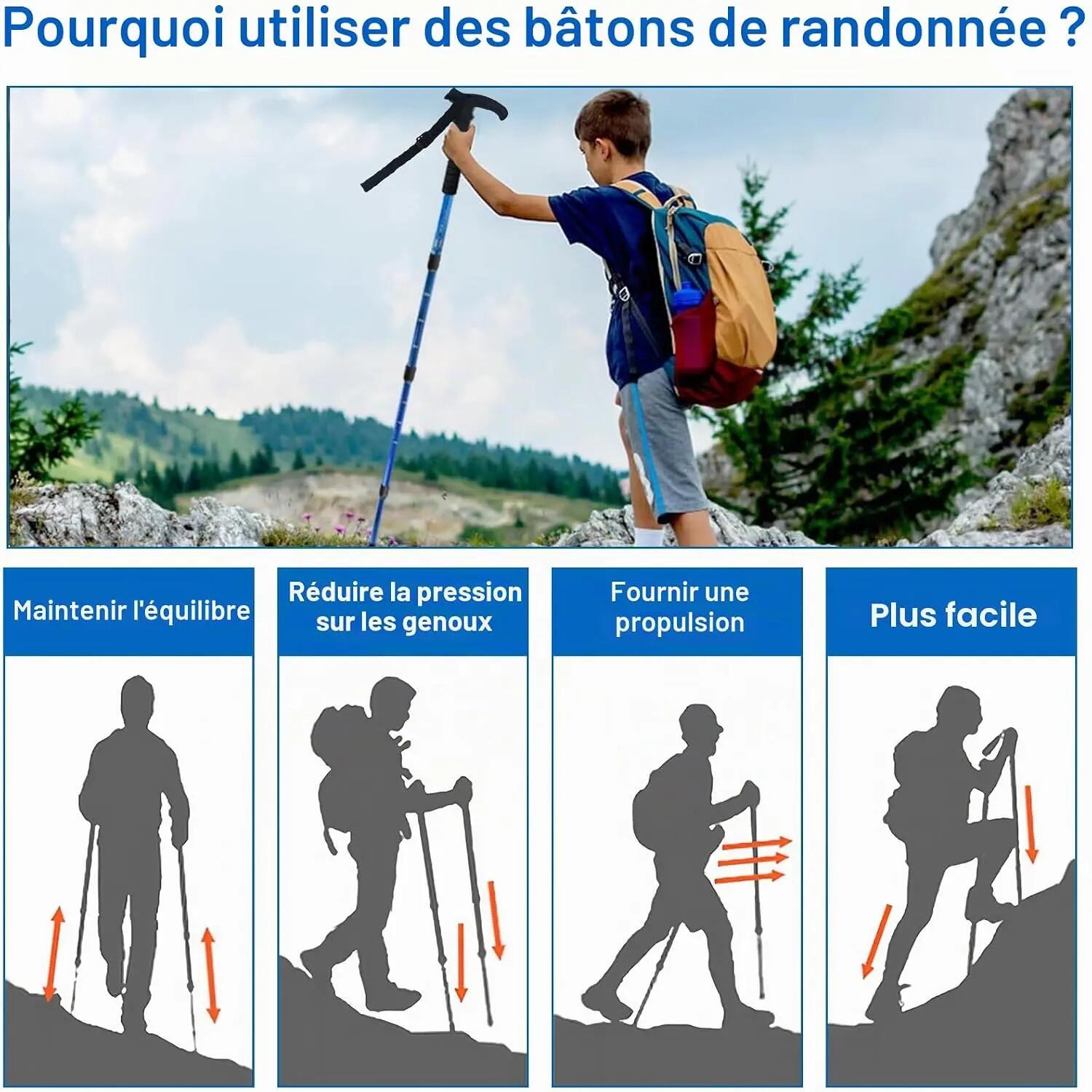 Bâtons de marche pliables pour hommes et femmes - Bâtons de randonnée télescopiq 6/7