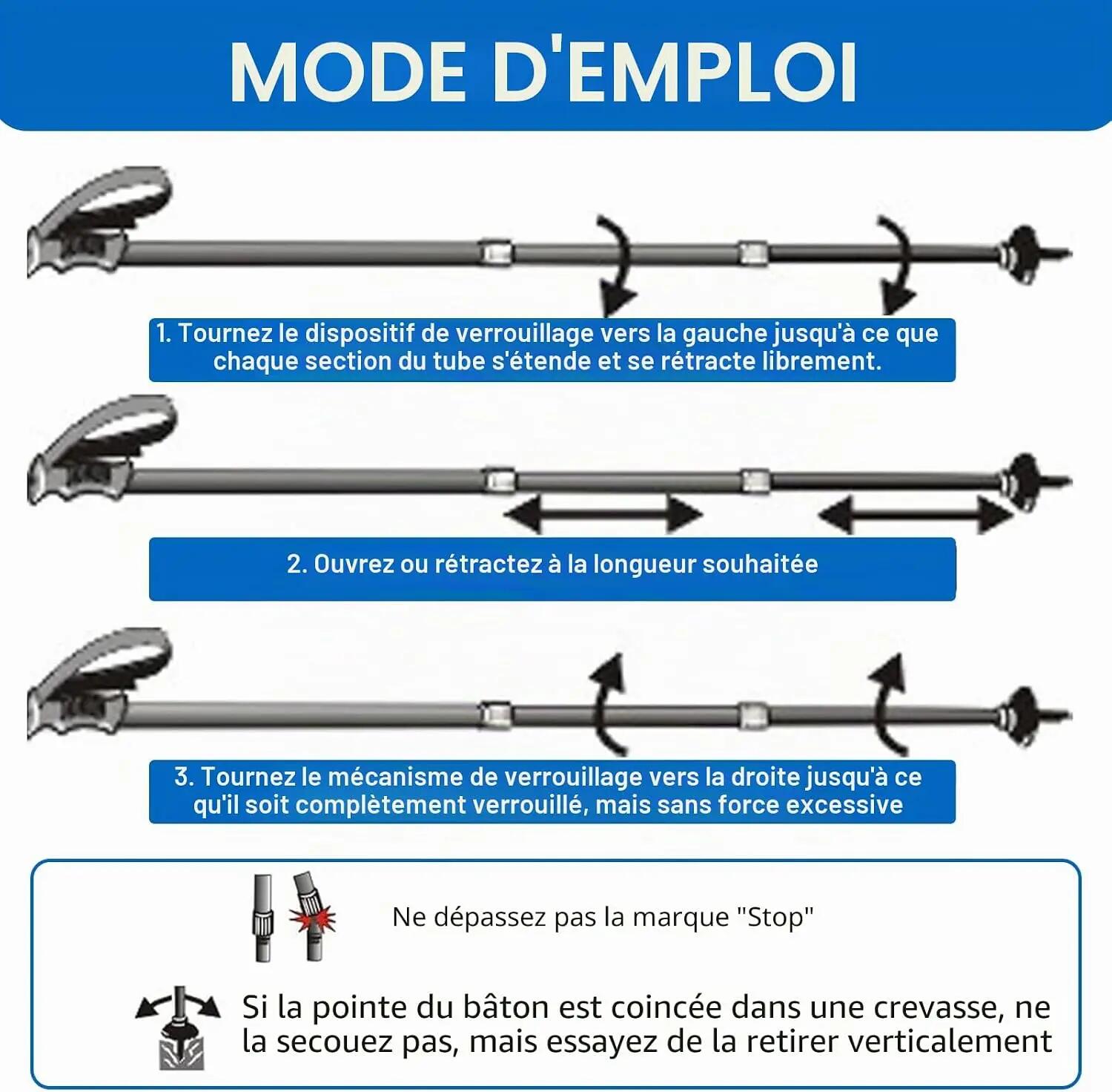 Bâtons de marche pliables pour hommes et femmes - Bâtons de randonnée télescopiq 3/7