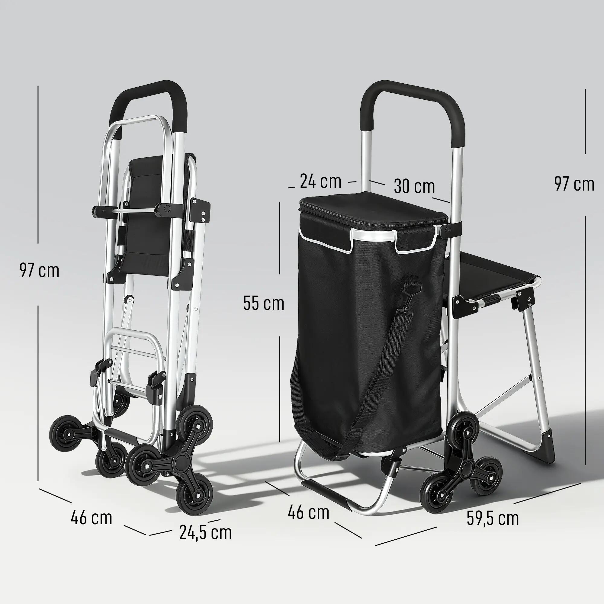 Carrinho de compras 46x59.5x97 cm preto HOMCOM 3/9