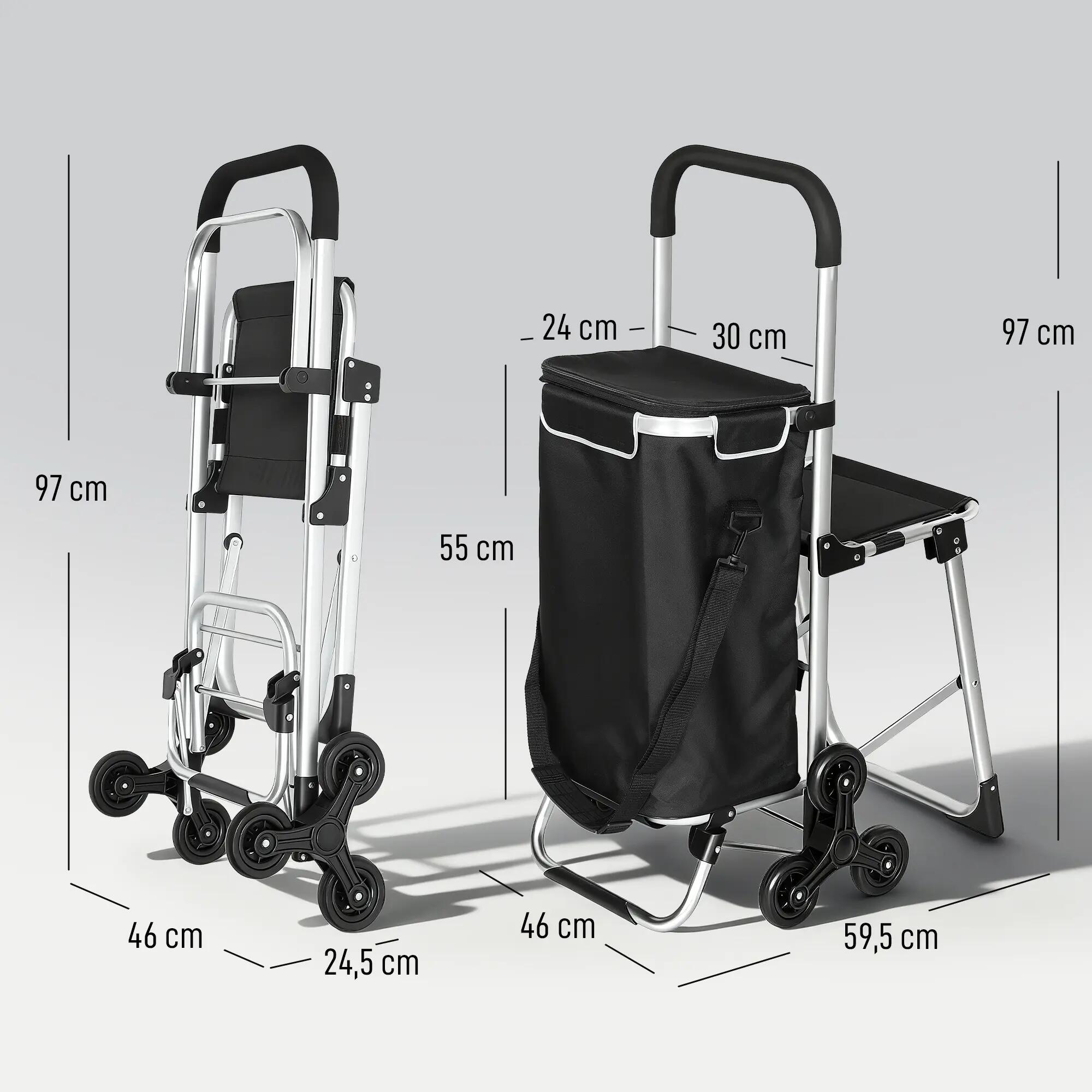 Carrinho de compras 46x59.5x97 cm preto HOMCOM 2/9