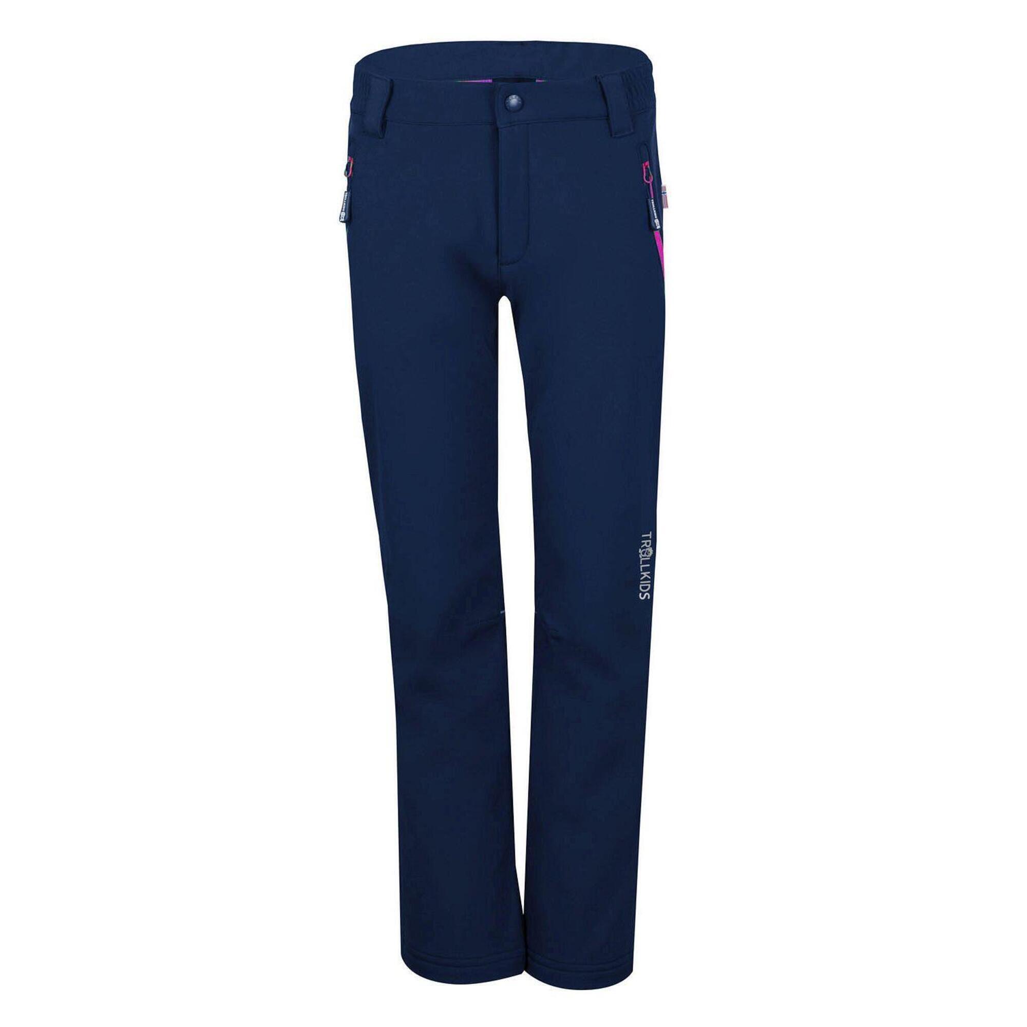 TROLLKIDS Kinder Softshell Hose Fjell Wasserabweisend Marineblau / Magenta