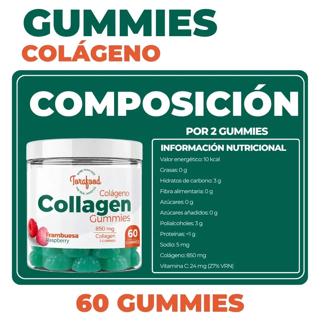 Gummies Colageno 60 Gominolas Sabor Frambuesa Torafood 3/3