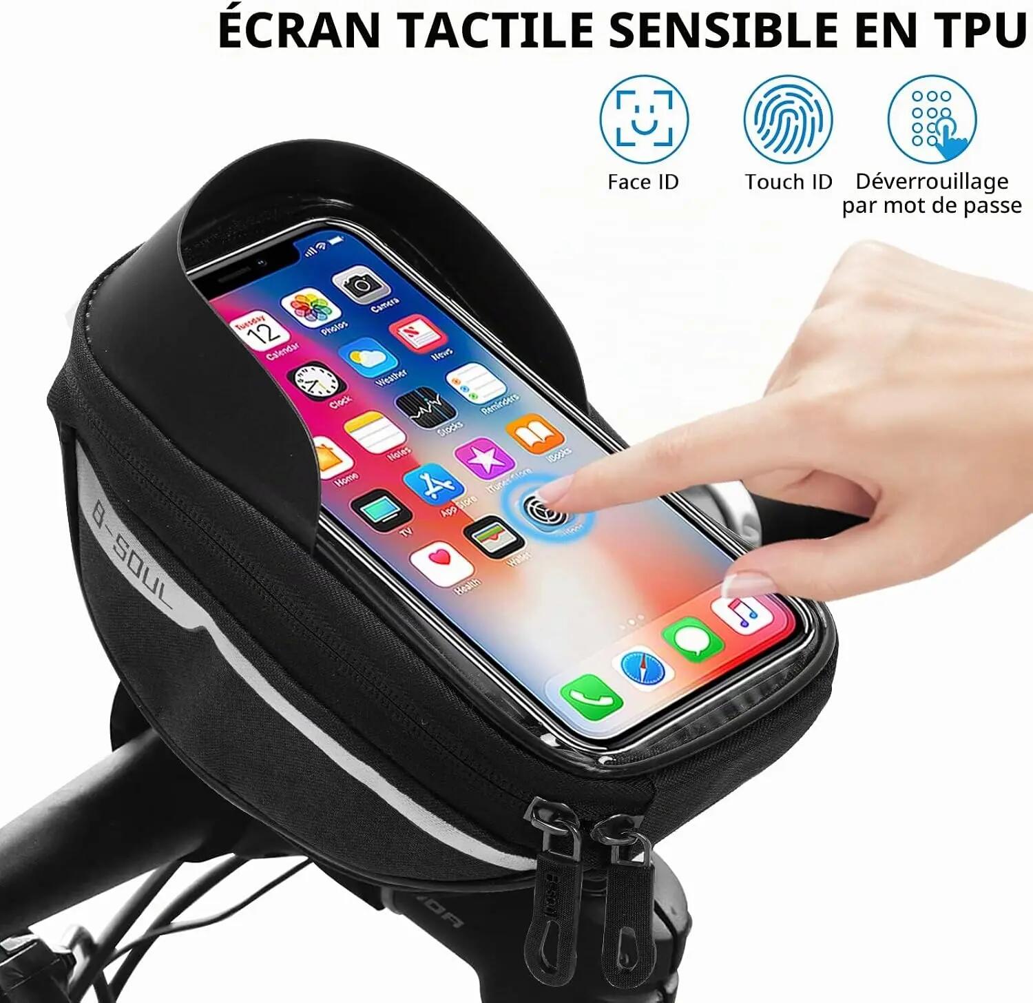 Sacoche de cadre de vélo, support de téléphone avec écran tactile et pare-soleil 4/7