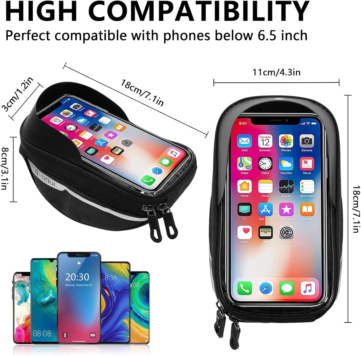 Sacoche de cadre de vélo, support de téléphone avec écran tactile et pare-soleil 3/7