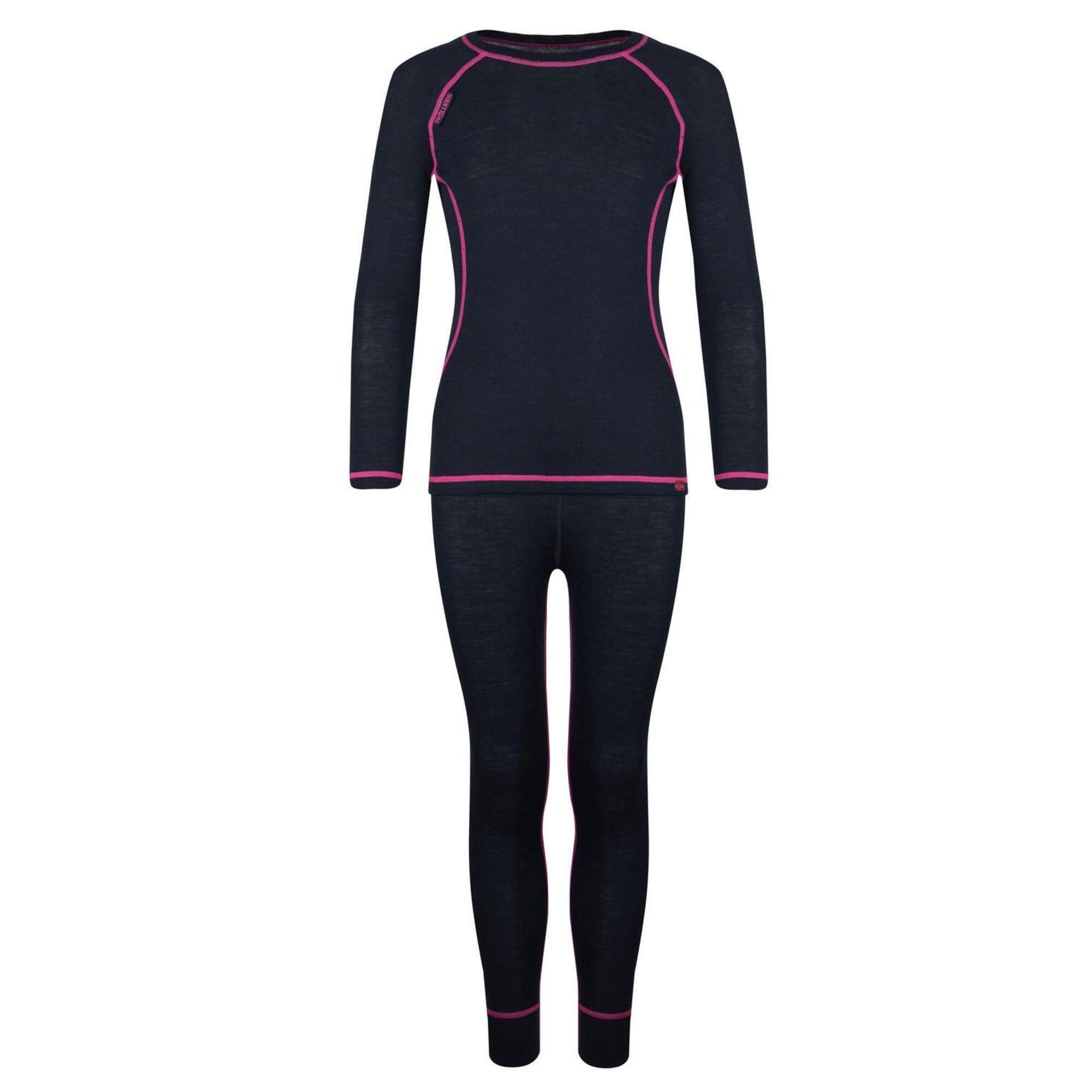 TROLLKIDS Kinder Unterwaesche Set Merino Anthrazit / Magenta