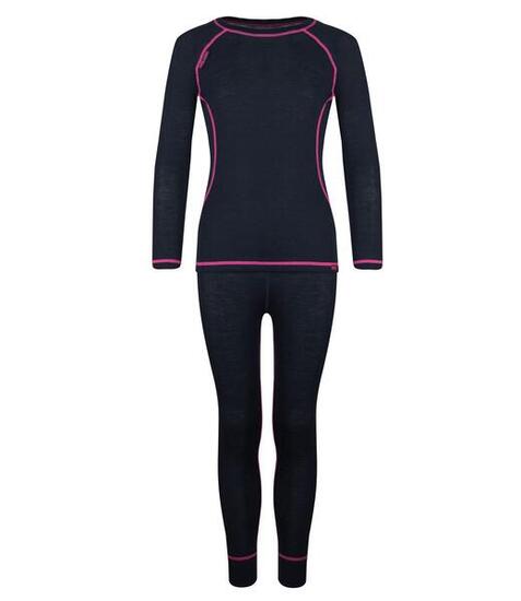 Kinder Unterwaesche Set Merino Anthrazit / Magenta