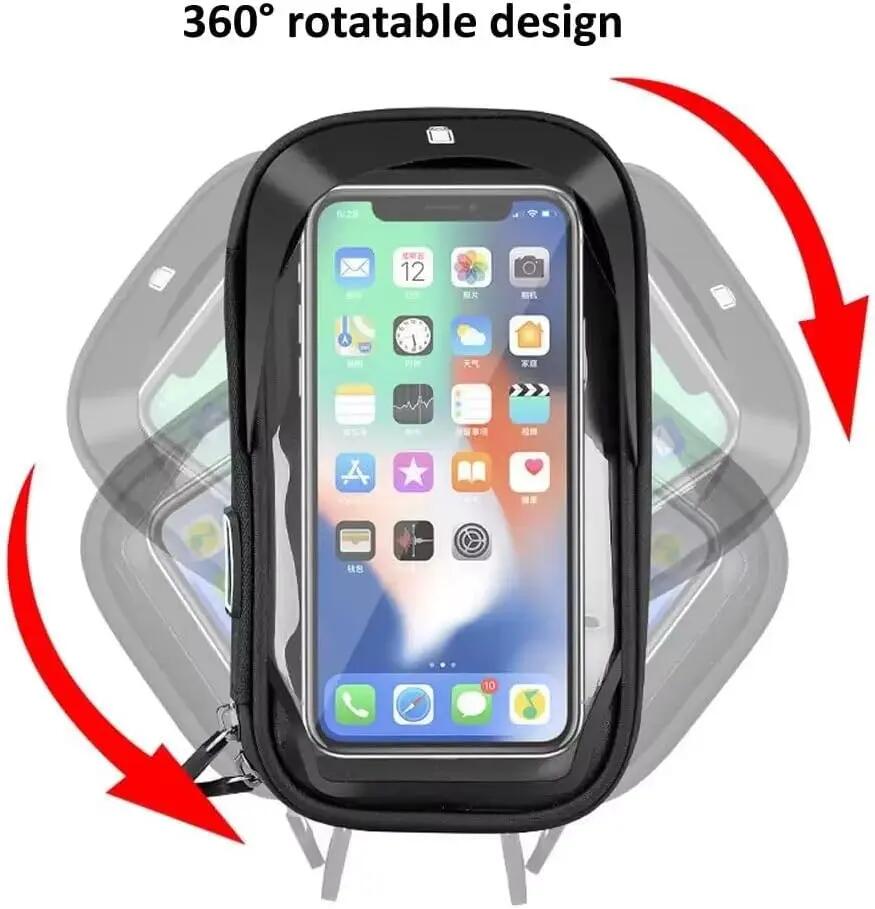 Support de téléphone pour vélo, étanche, avec pochette zippée rotative à 360° po 3/7