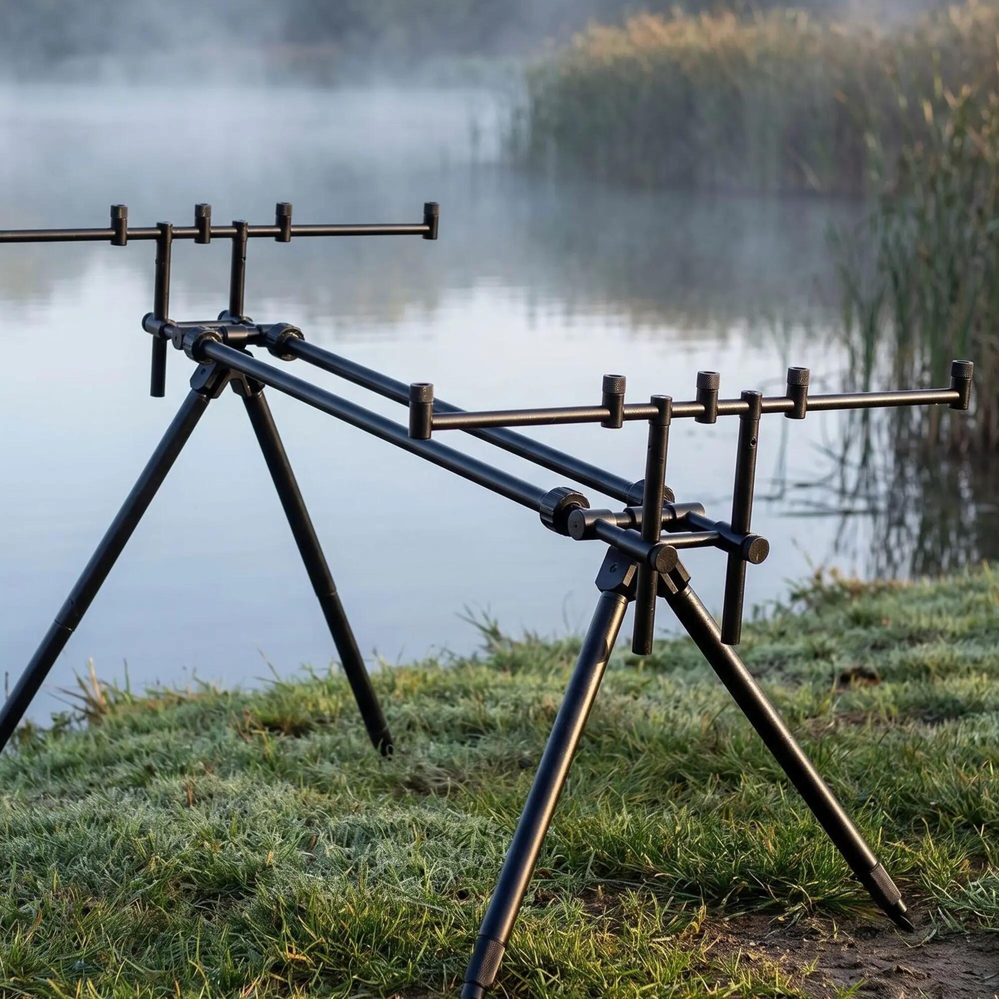 Karpfenangeln Rod Pod 4-Bein Aluminium für 5 Ruten verstellbar mit Tragetasche 2/5
