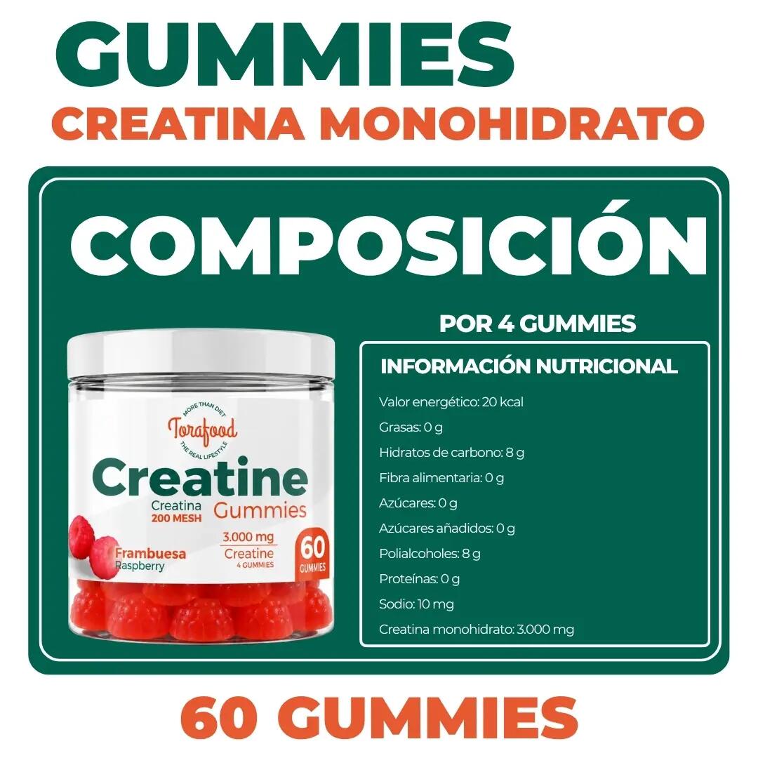 Gummies Creatine Monohidrate 60 Gominolas Sabor Frambuesa Torafood 3/3