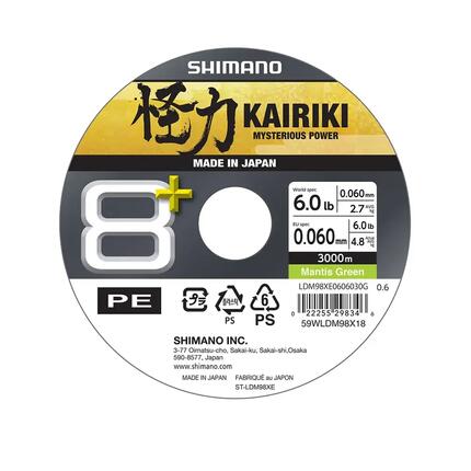 Línea de pesca trenzada Shimano Kairiki 8+ 3000 m Verde