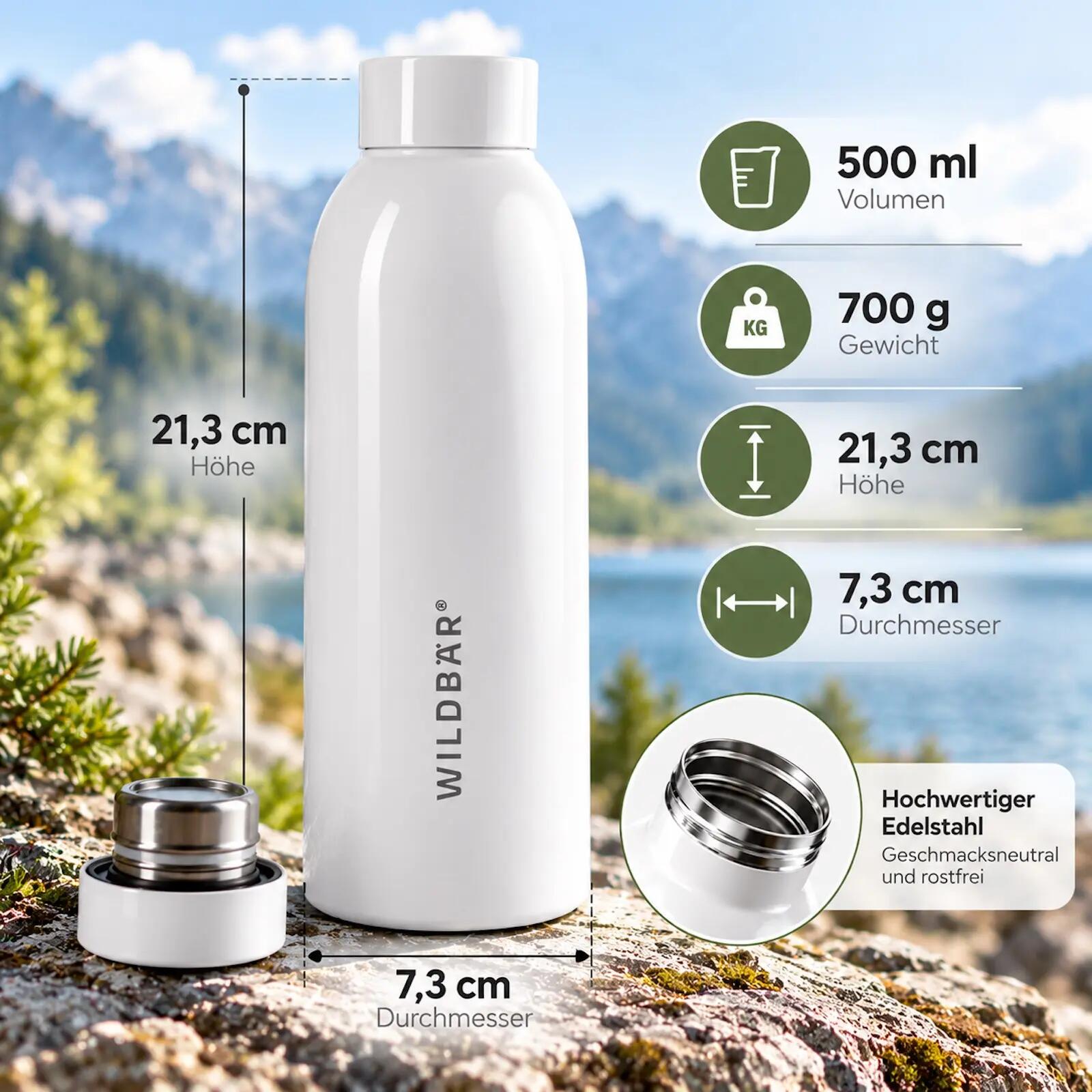 Trinkflasche aus Edelstahl isolier Flasche 500 ml Doppelwandig Sportflasche 3/7