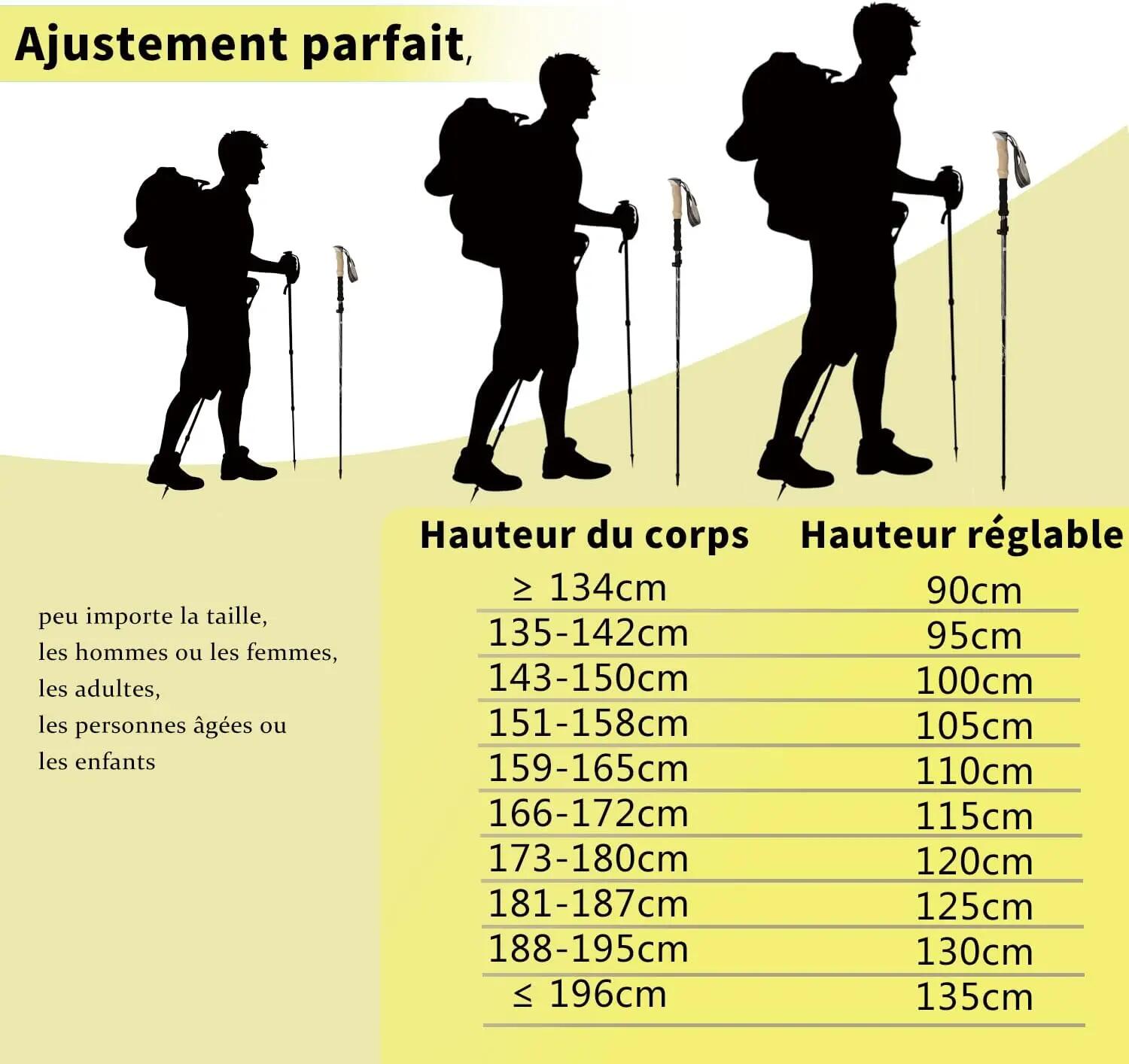 bâtons de randonnée télescopiques en aluminium nordique, réglables de 36 à 130 c 3/7
