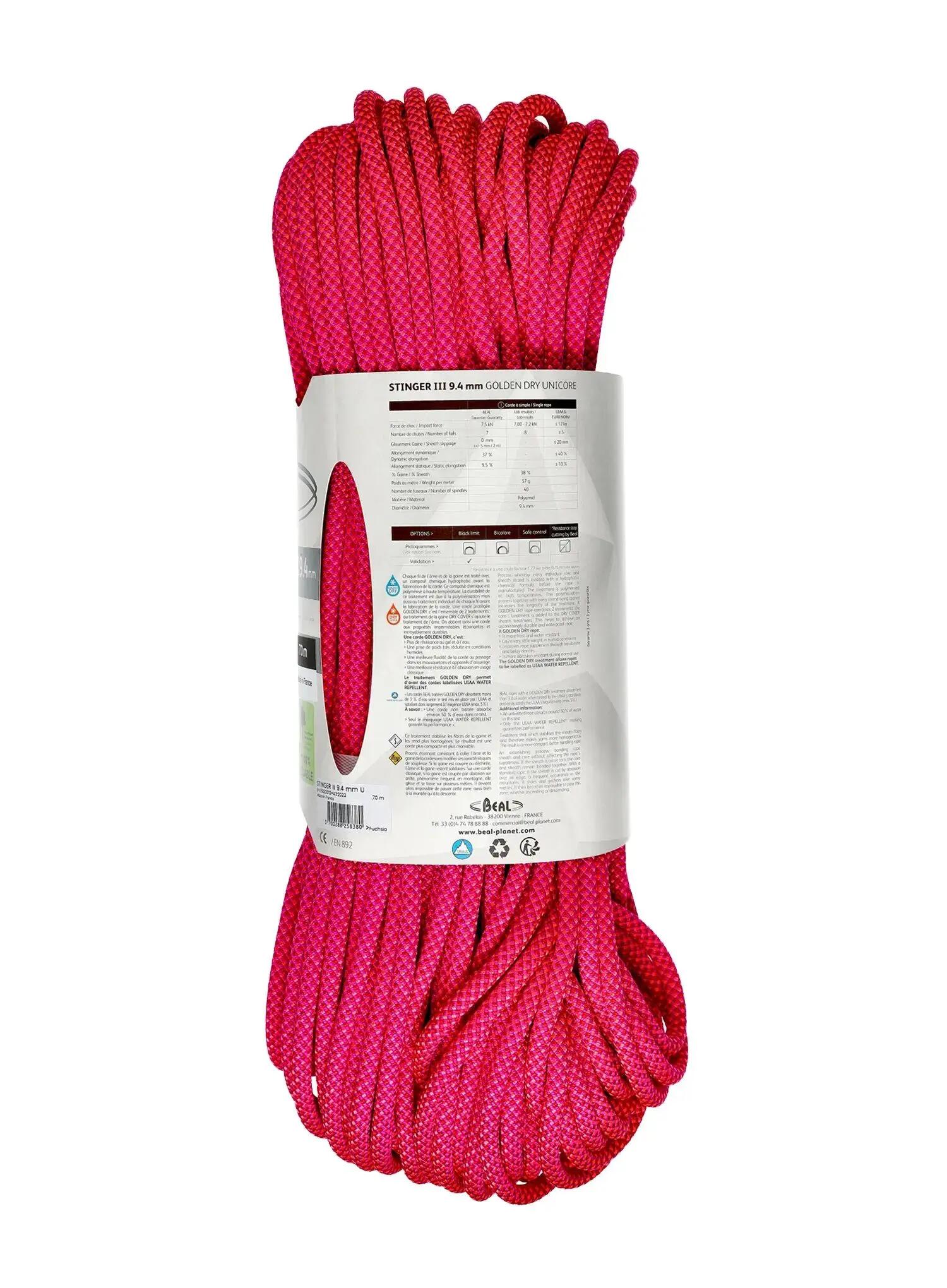 Lina dynamiczna Beal Stinger Unicore 9,4 mm x 70 m Golden Dry  - fuchsia 5/5