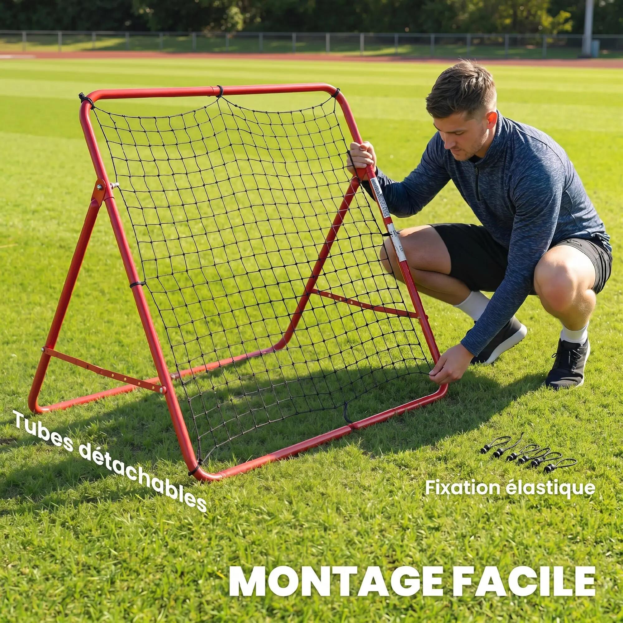 Filet de Rebond Football Portable, 5 Angles Réglables en Acier et Nylon à 8/9