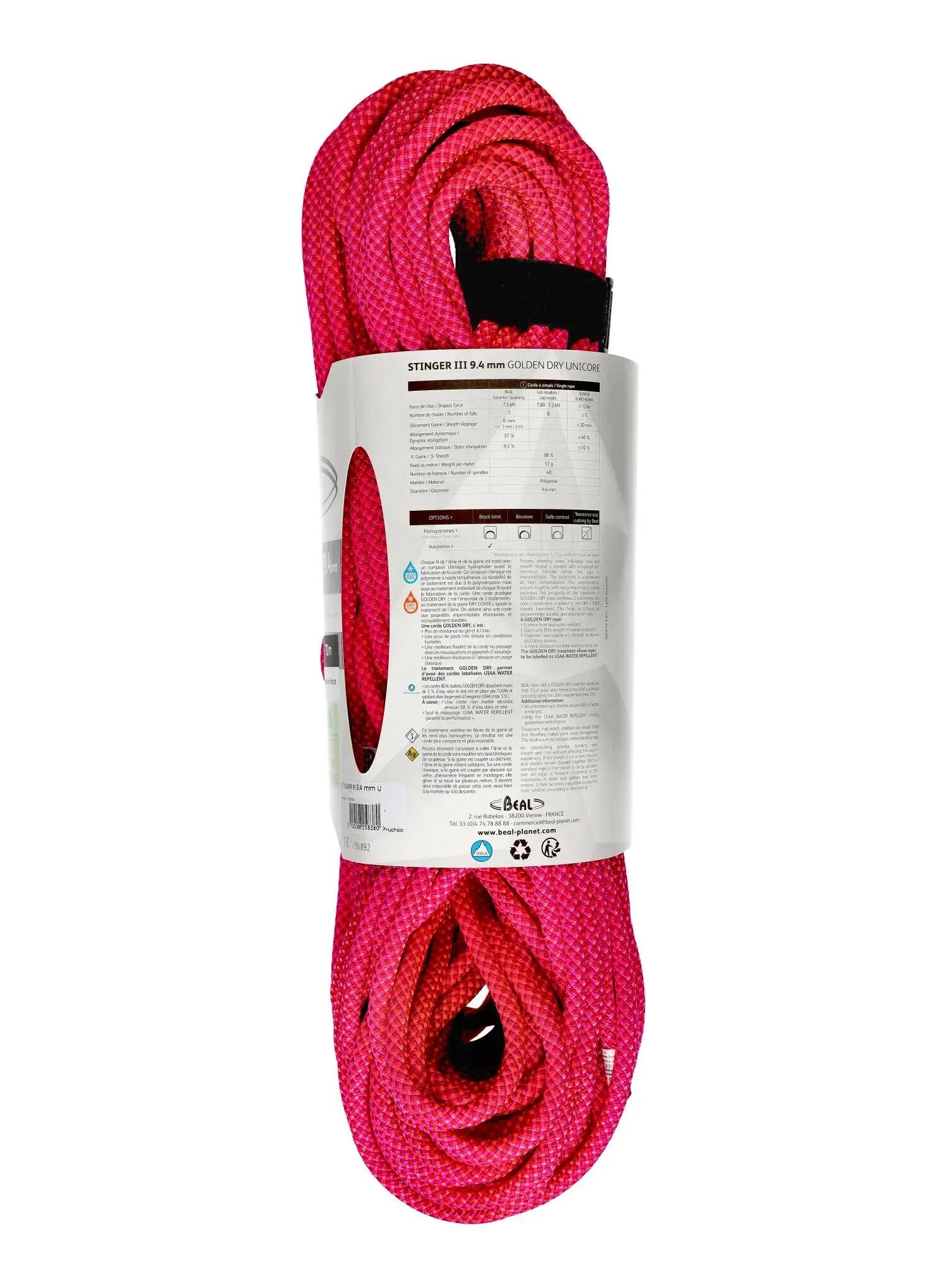 Lina dynamiczna Beal Stinger Unicore 9,4 mm x 70 m Golden Dry  - fuchsia 3/5