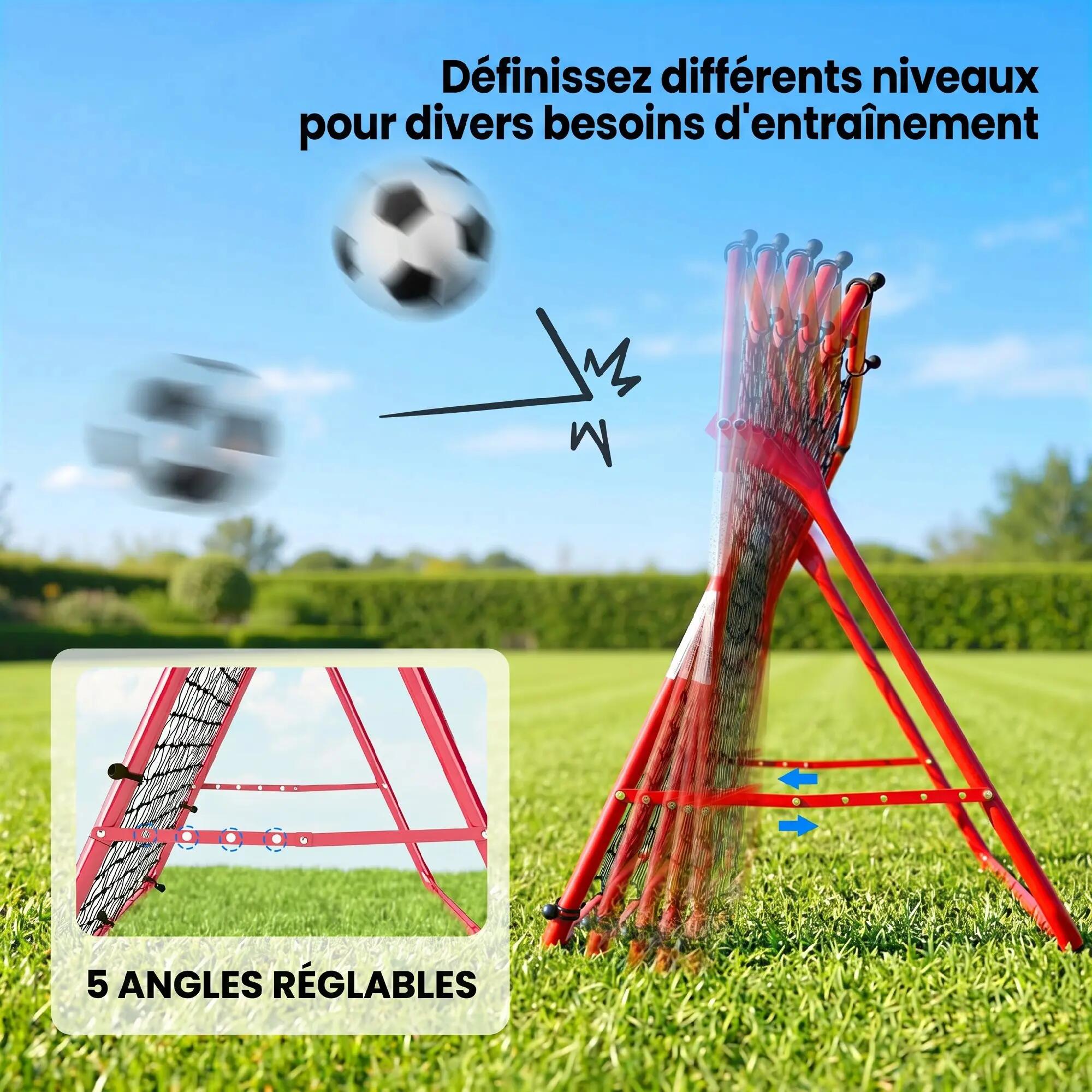 Filet de Rebond Football Portable, 5 Angles Réglables en Acier et Nylon à 6/9