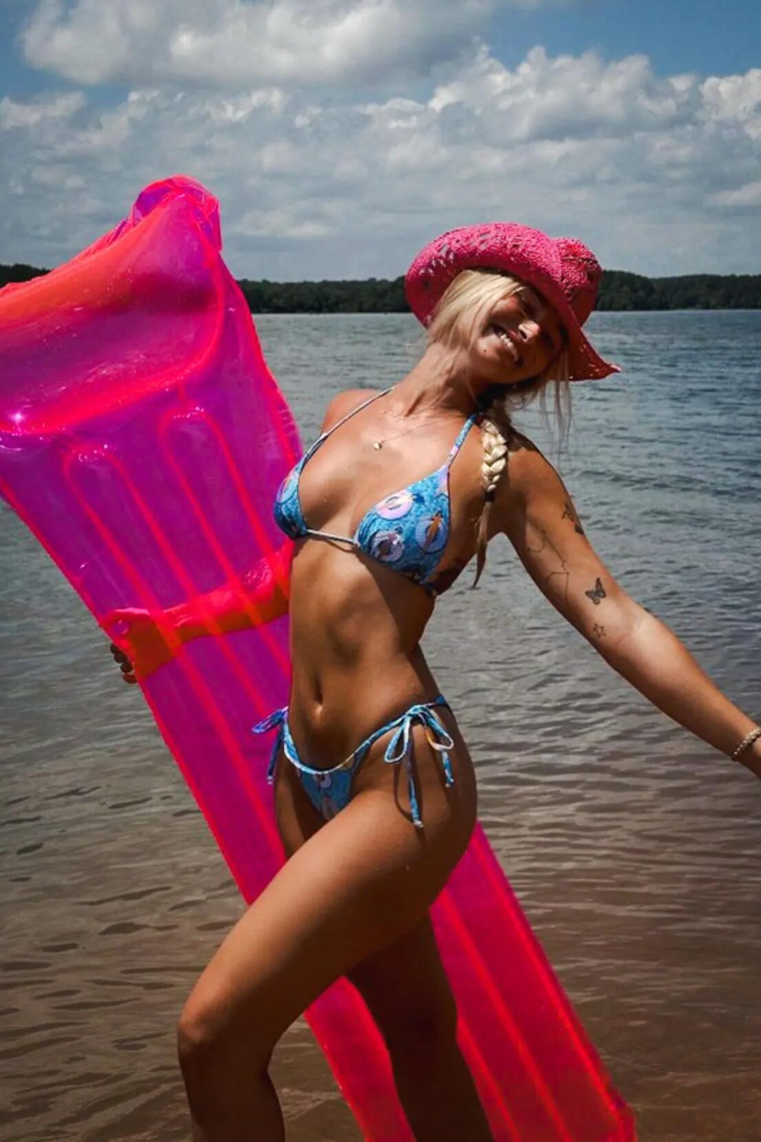 Haut de bikini triangle - polyester recyclé, bretelles réglables, bleu 9/10