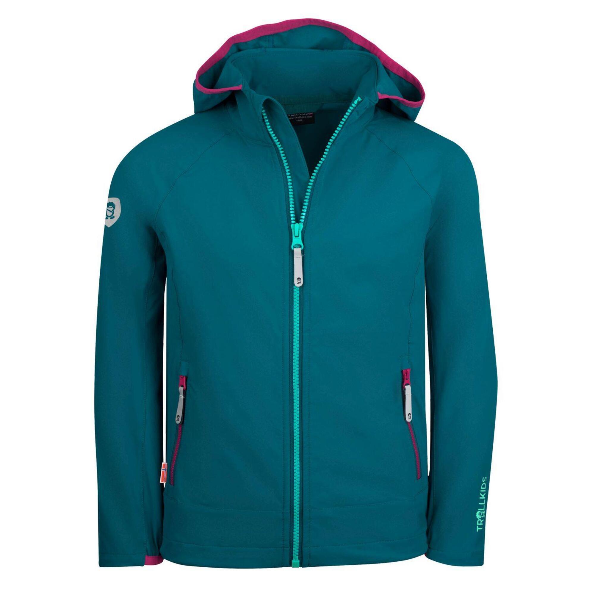 Giacca softshell da bambina Kvalvika verde smeraldo/rosa