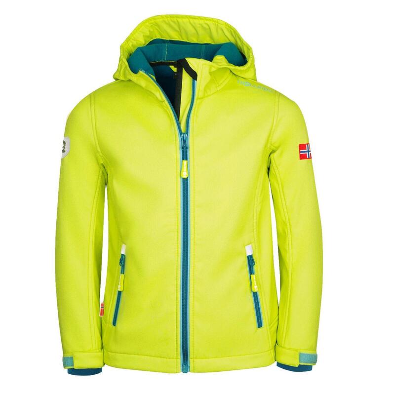 Kinder Softshell Jacke Trollfjord Limegelb/Petrolblau