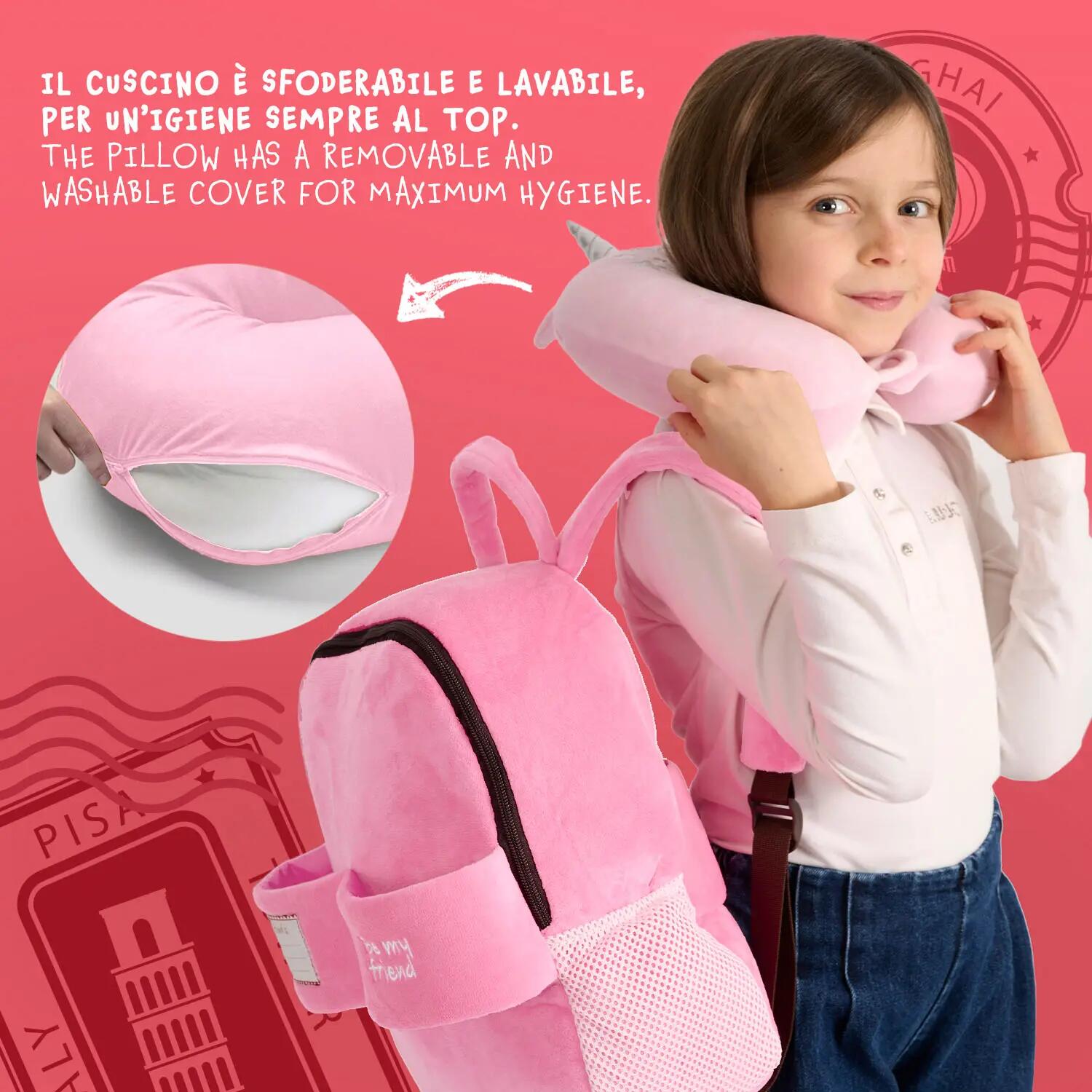 Zaino da Bambina con Cuscino Unicorno da Viaggio Rosa 8/9