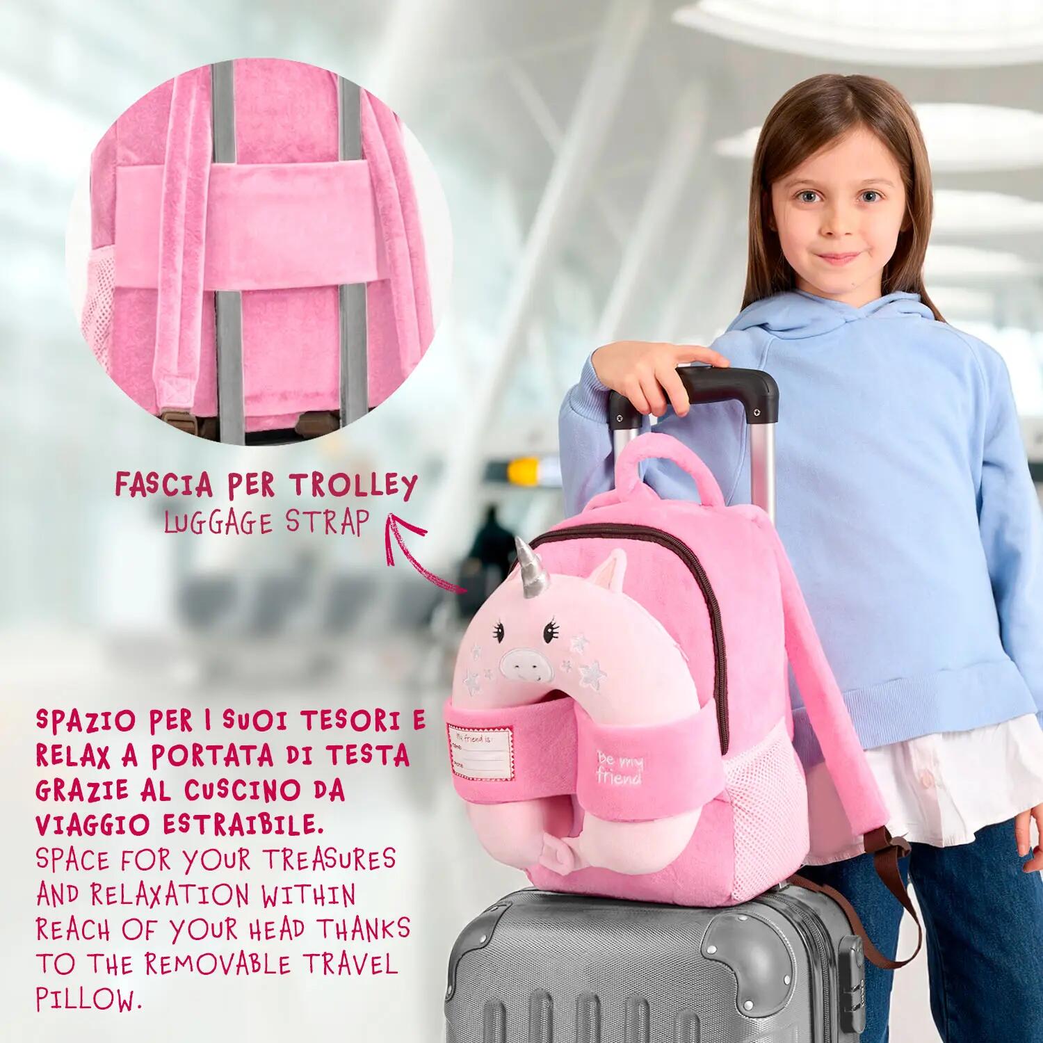 Zaino da Bambina con Cuscino Unicorno da Viaggio Rosa 7/9