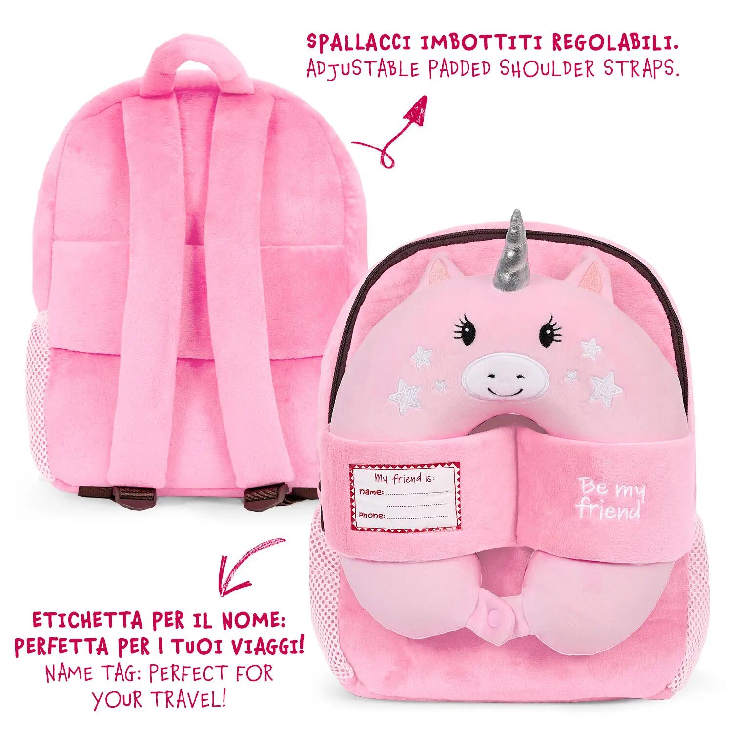 Zaino da Bambina con Cuscino Unicorno da Viaggio Rosa 5/9