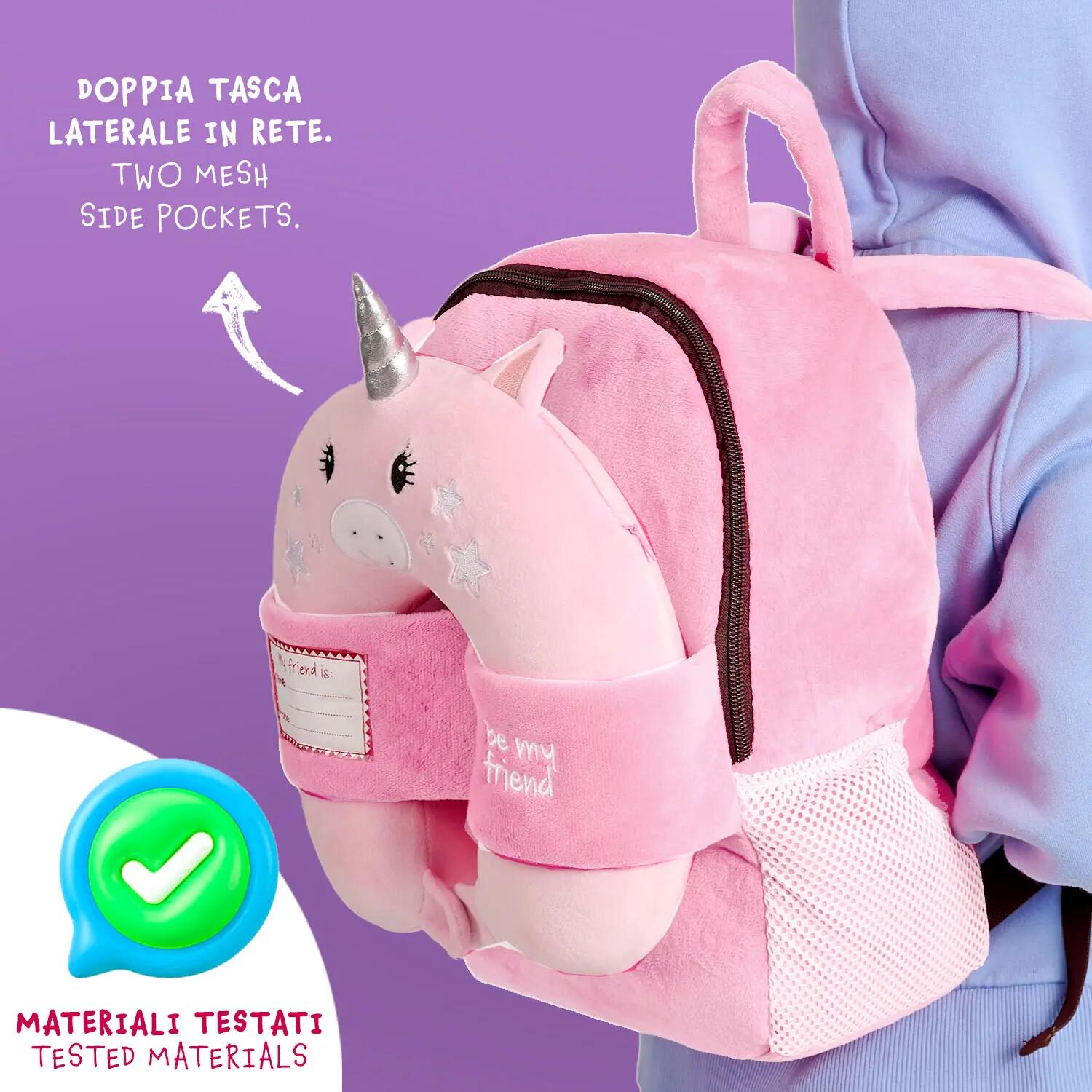 Zaino da Bambina con Cuscino Unicorno da Viaggio Rosa 4/9