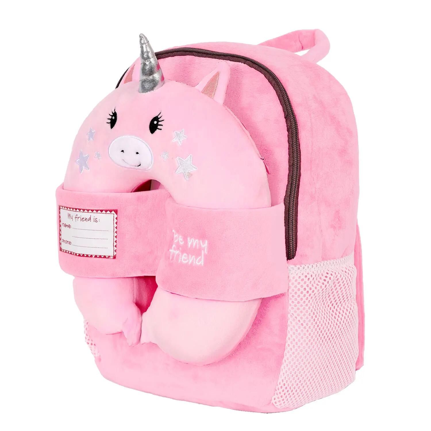 Zaino da Bambina con Cuscino Unicorno da Viaggio Rosa 3/9
