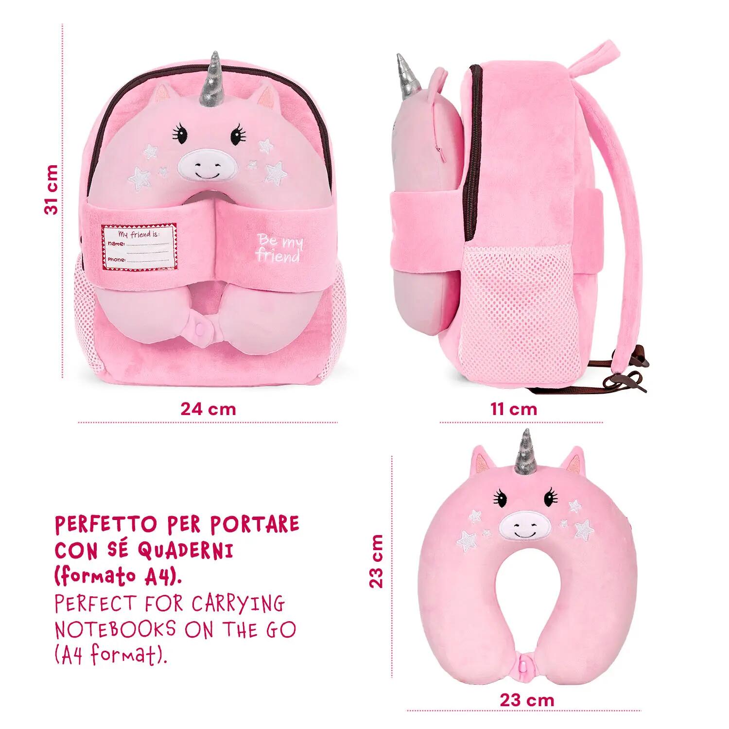 Zaino da Bambina con Cuscino Unicorno da Viaggio Rosa 2/9