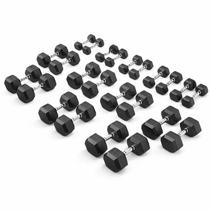 Zestaw hantli heksagonalnych 2,5–30 kg, 12 par, gumowane