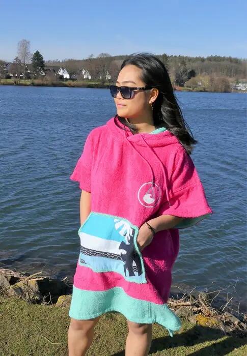 Poncho Wave Hawaii Cotton Velours Poncho Pink Wave S WH4084 Rosa 90 x 70 cm 5/9