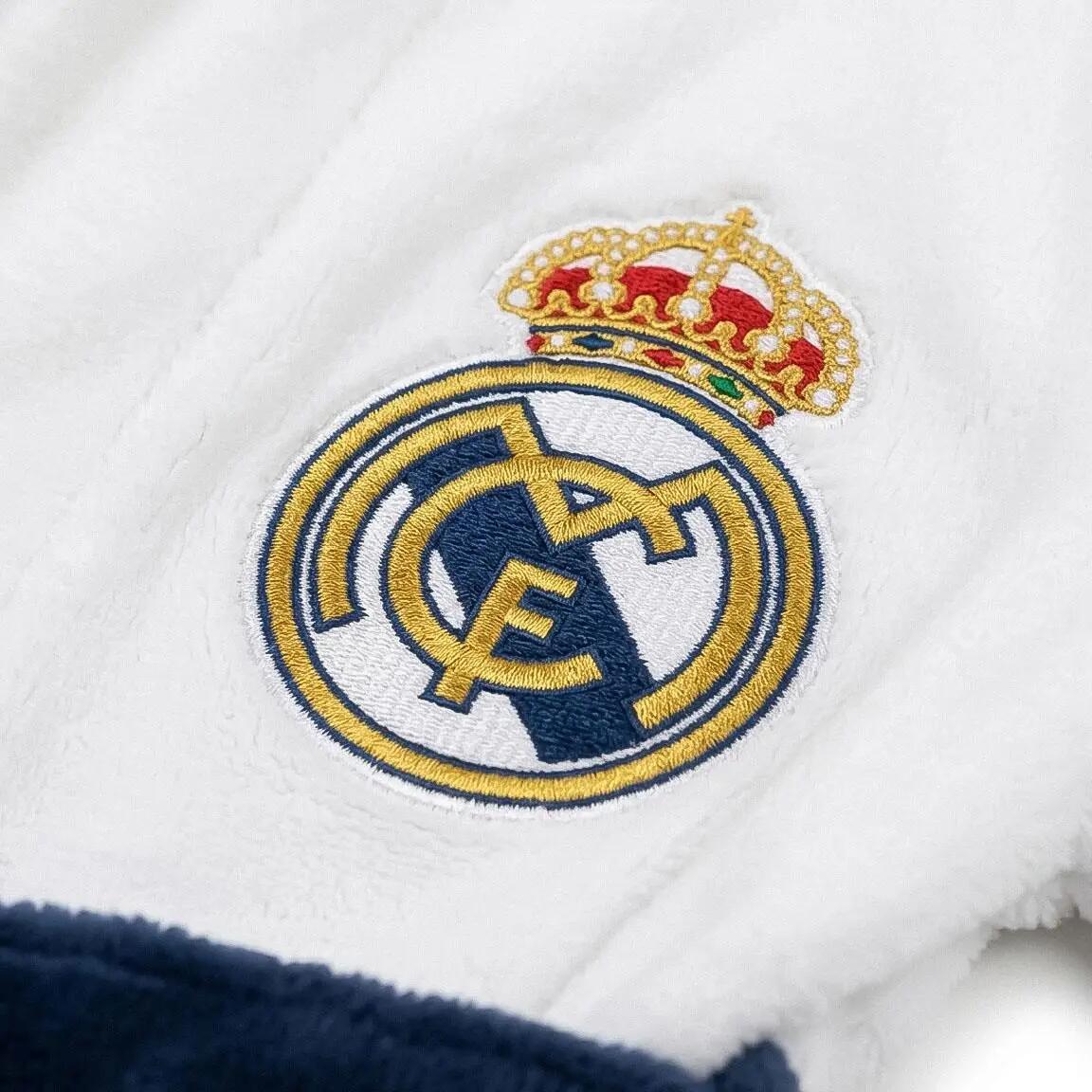 Accappatoio Bambini Real Madrid Coral Fleece con Cappuccio per Bagno Blu Scuro 5/7