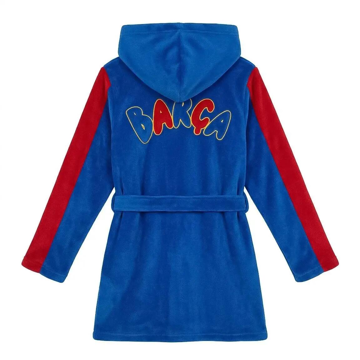 Roupão Infantil FC Barcelona Coral Fleece com Capuz para Banho Azul 4/7