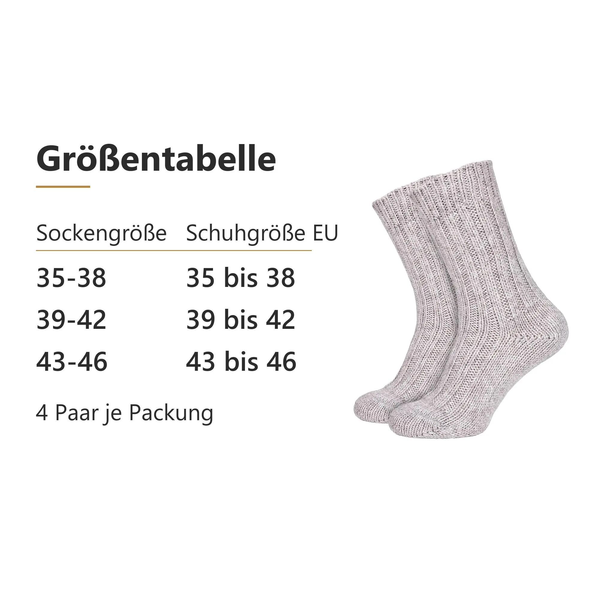 Damen Herren Winter Wollsocken dick gestrickt Alpaka elastischer Bund 4 Paar 5/7