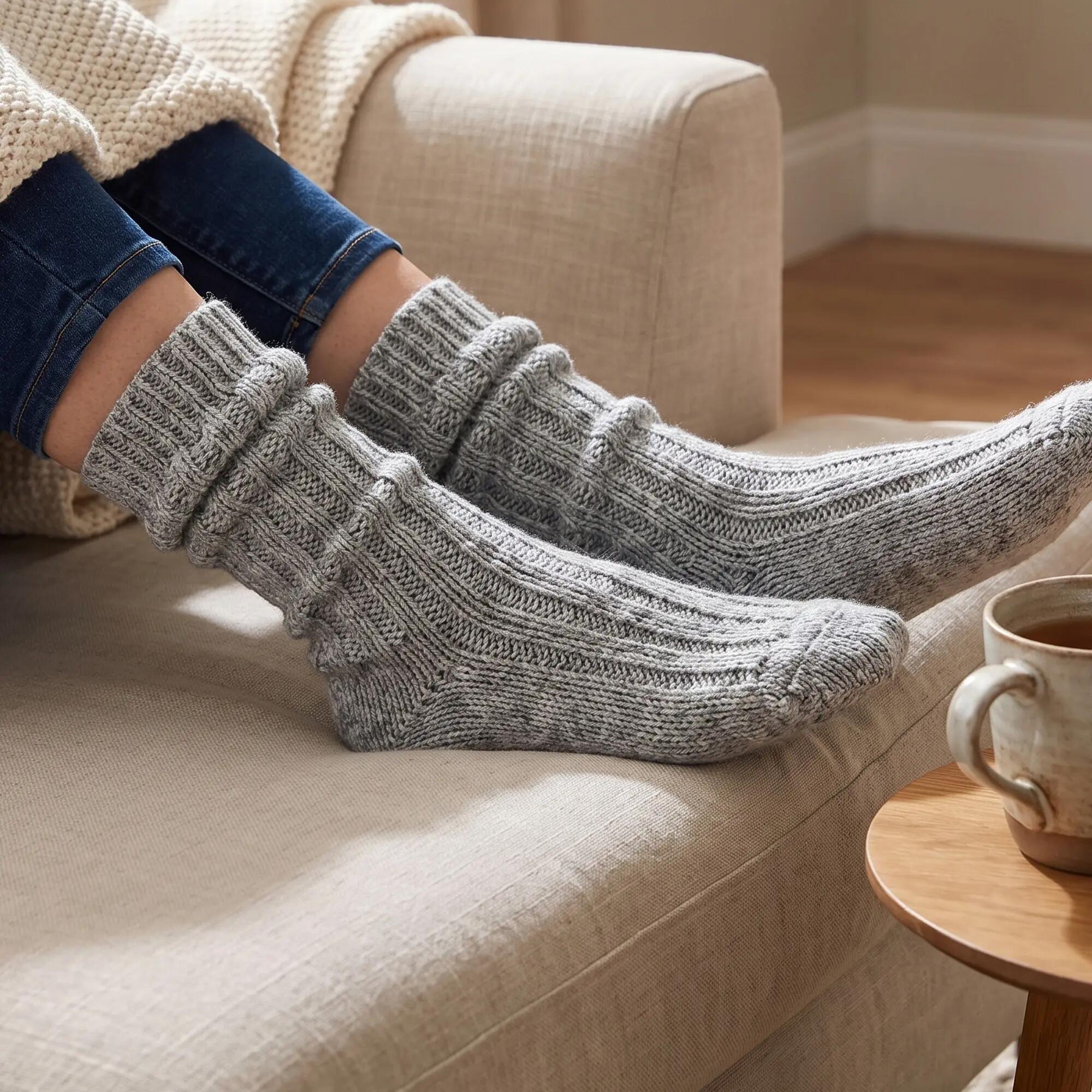 Damen Herren Winter Wollsocken dick gestrickt Alpaka elastischer Bund 4 Paar 2/7