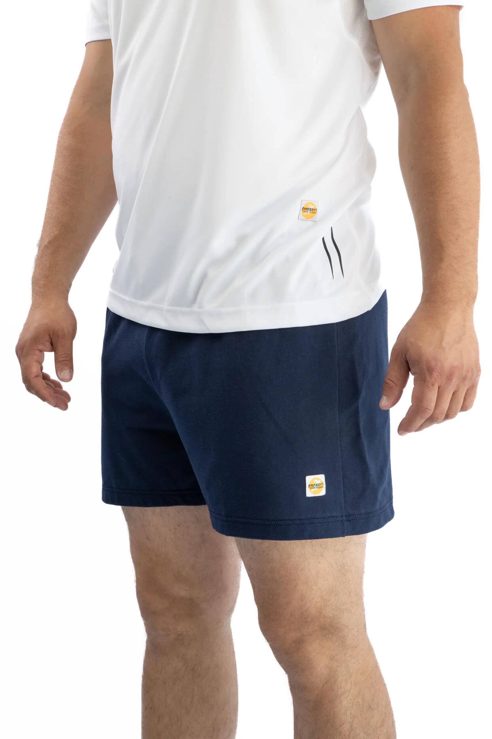 Short Panzeri Mixte  - Uni A - Bleu Marine / Orange Fluo 3/4