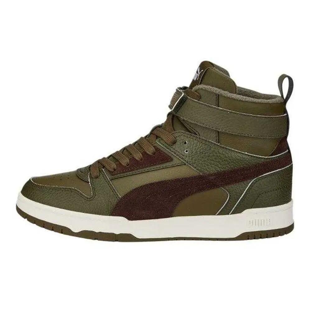 Mens Leather High Top Trainers (Green) 3/15