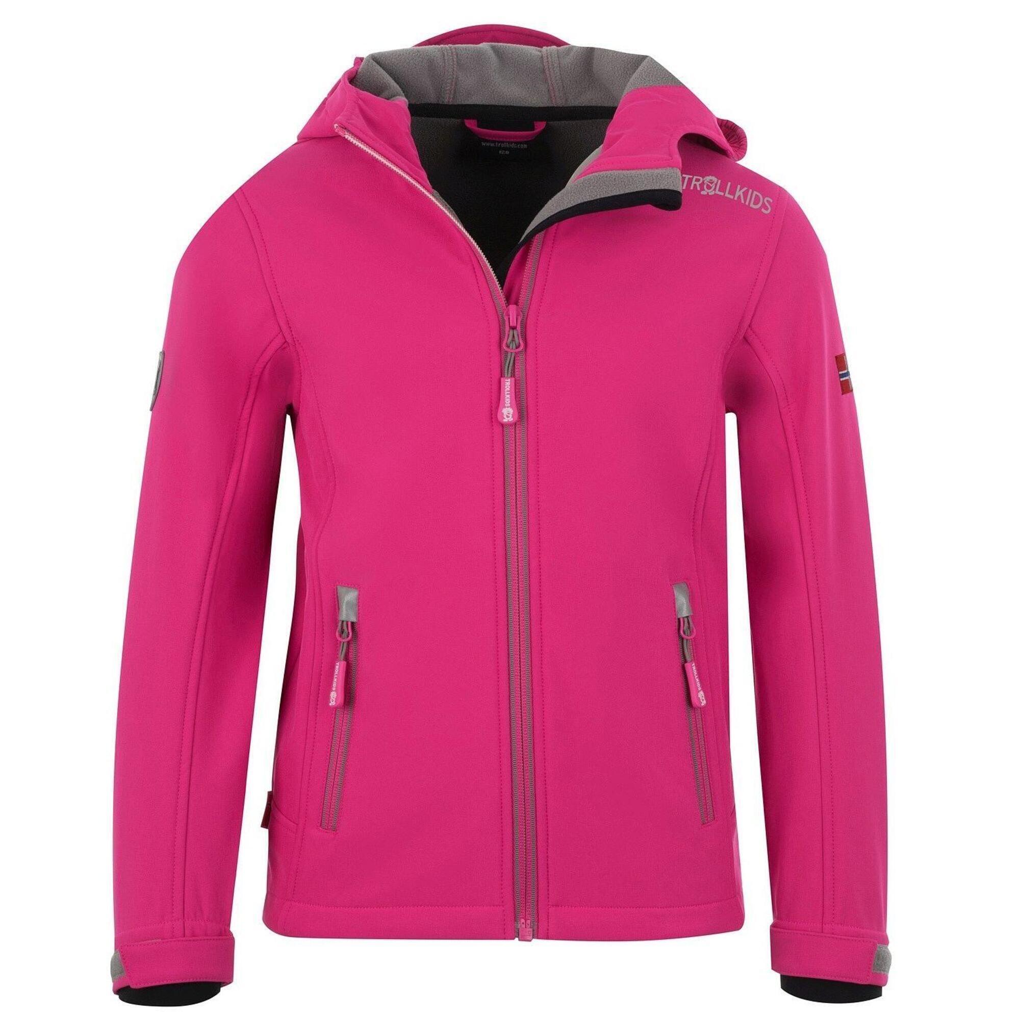 TROLLKIDS Mädchen Softshelljacke Trollfjord Wasserabweisend Magenta / Grau
