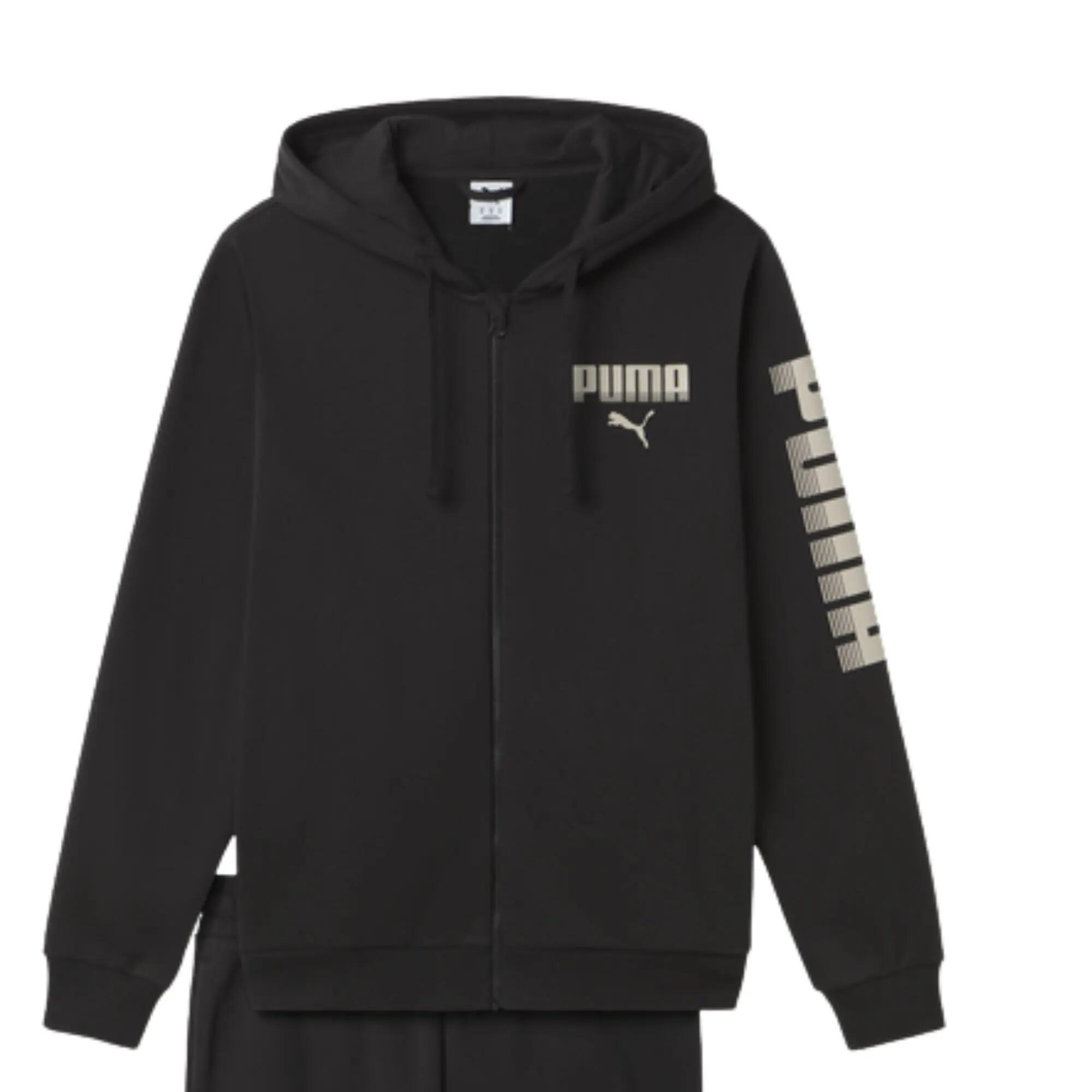 Puma - Heren Trainingspak Capuchon en Rits Essential Graphic Fleece, Zwart 3/3