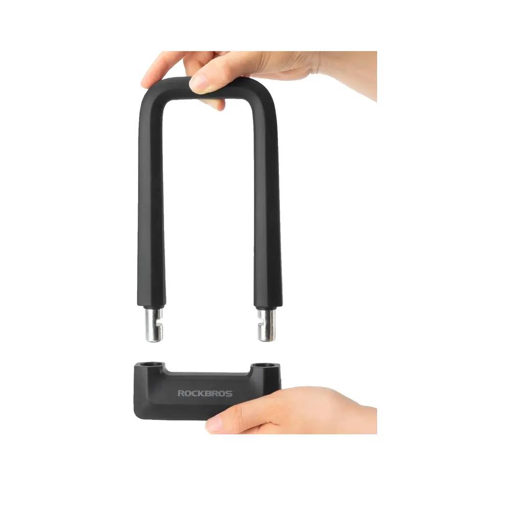 Zapięcie rowerowe Rockbros u-lock czarne podwójne zabezpieczenie kluczyk +uchwyt 8/8