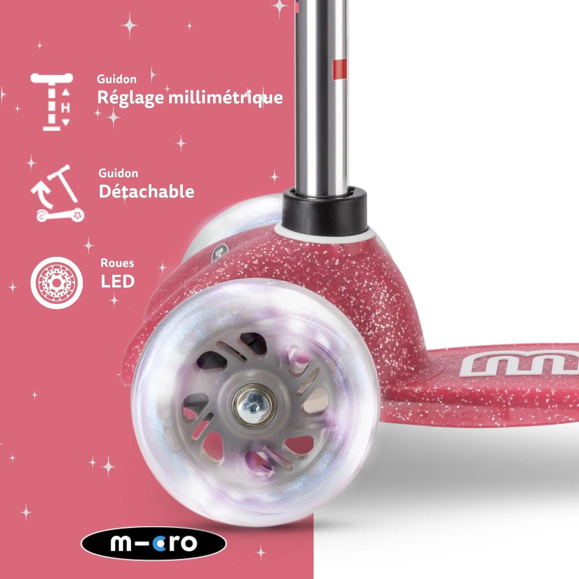 Trottinette enfant 3 roues - Mini  Deluxe Glitter LED - Rose 3/7