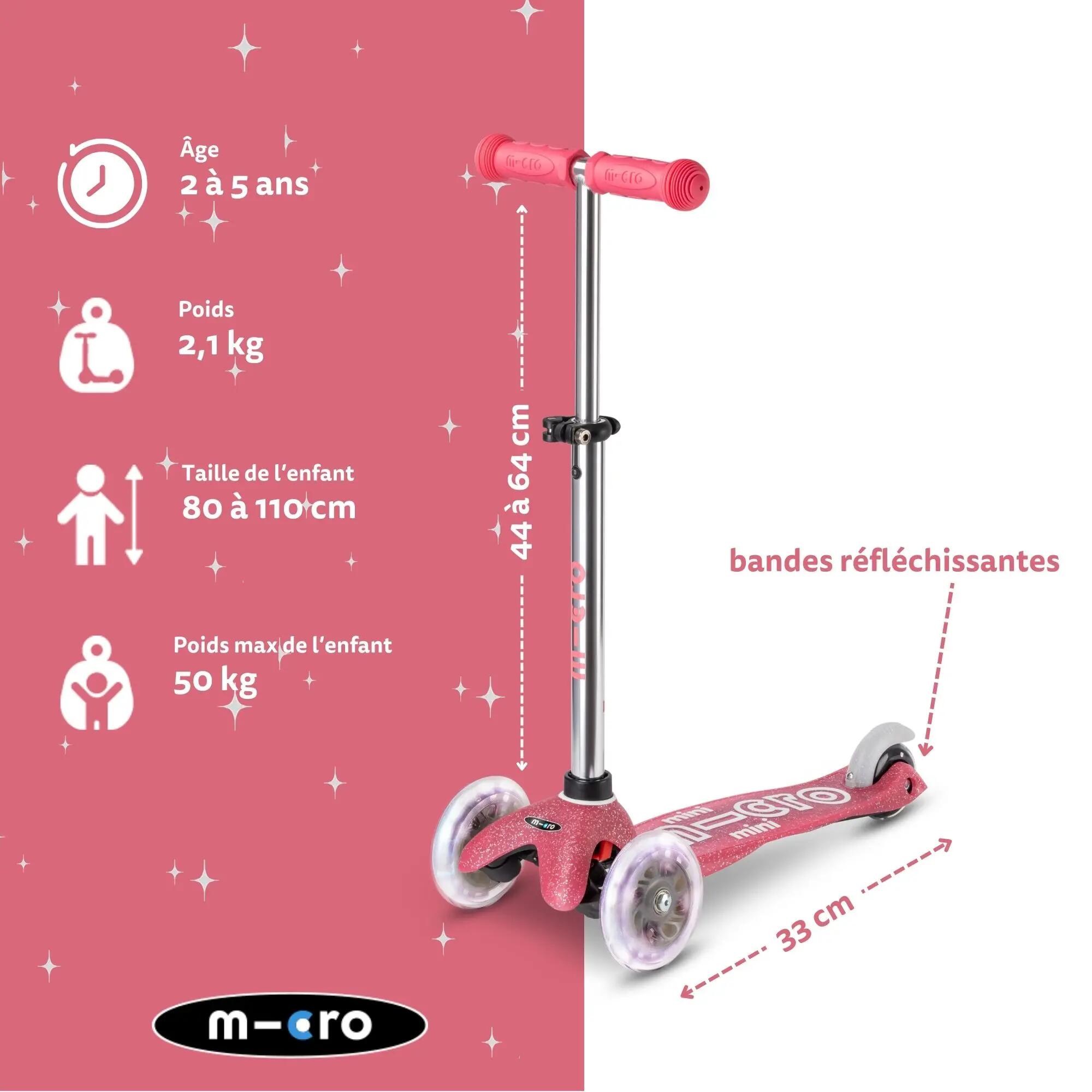 Trottinette enfant 3 roues - Mini  Deluxe Glitter LED - Rose 2/7