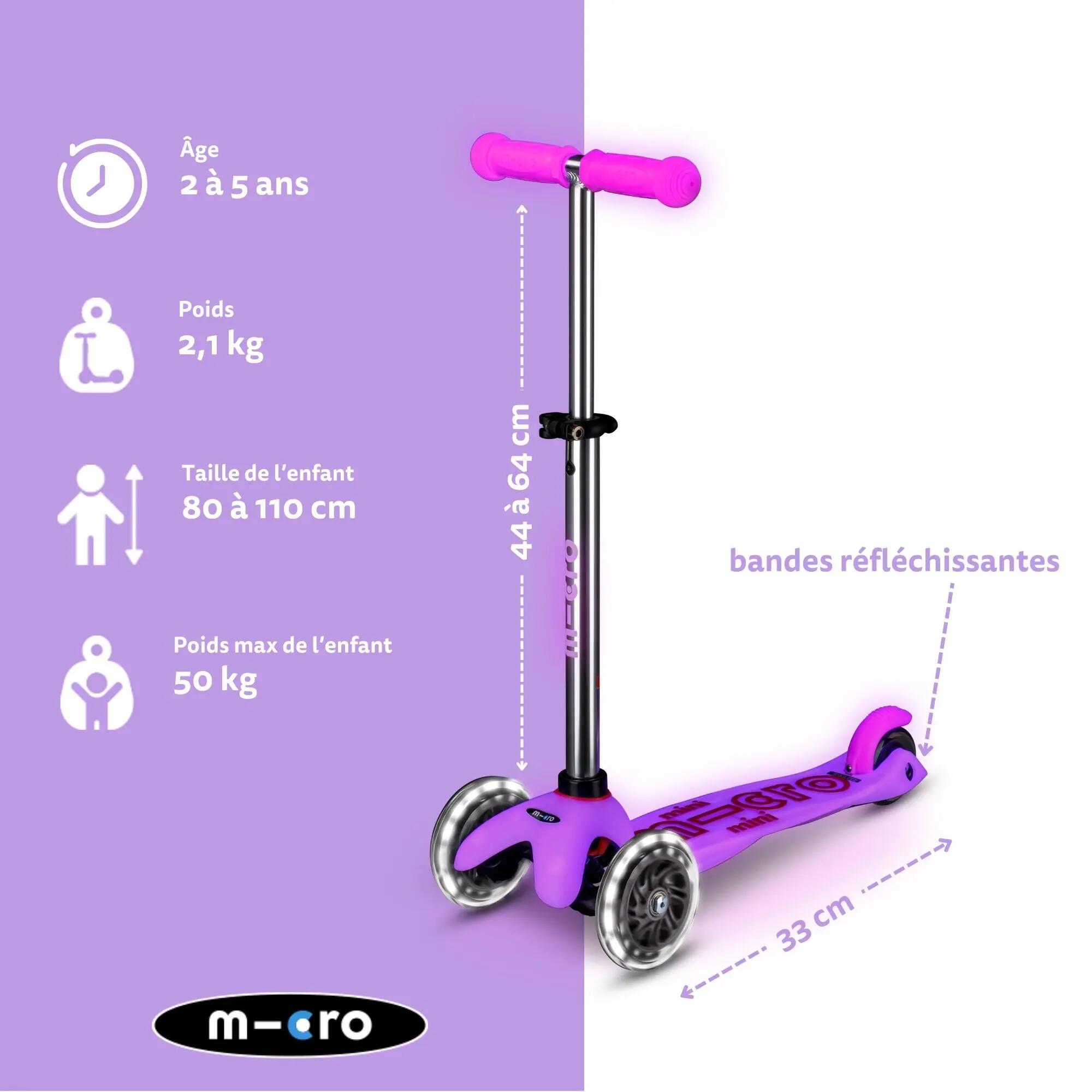 Monopattino - città - bambina - pieghevole, LED - rosa 3/7